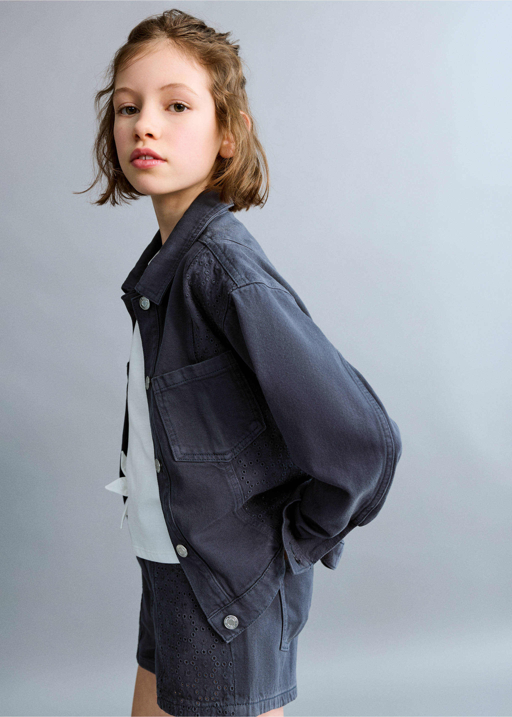 Shorts detalles bordados - Plano general, Azul marino. Ref: 27095973-00.