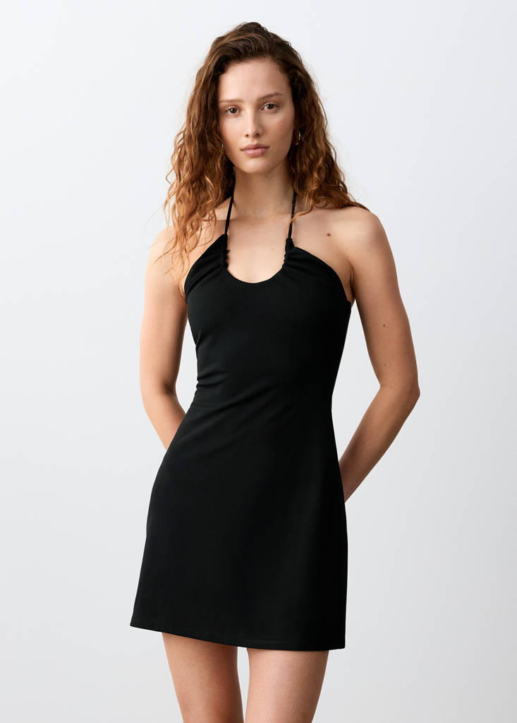Halter neck short dress — Black