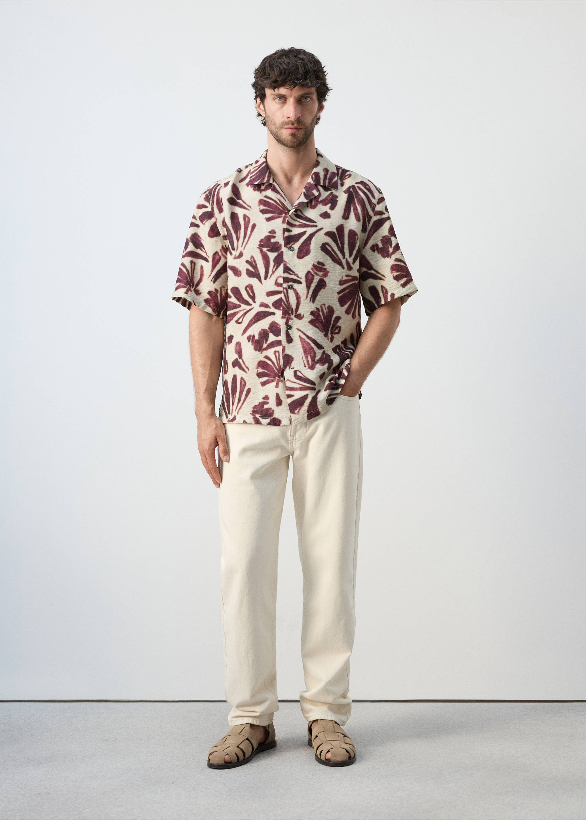 قميص انسيابي مطبوع مع ياقة بولينج - رؤية عامة, أرجواني. Ref: 27095986-00.