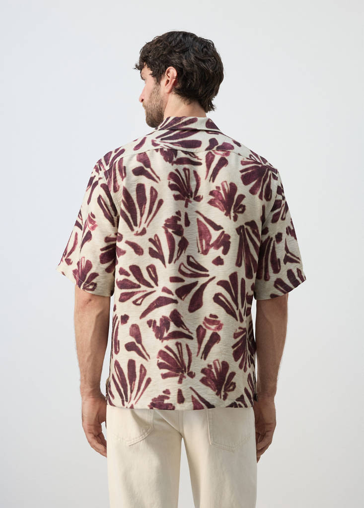 Printed flowing shirt with bowling collar — Purple