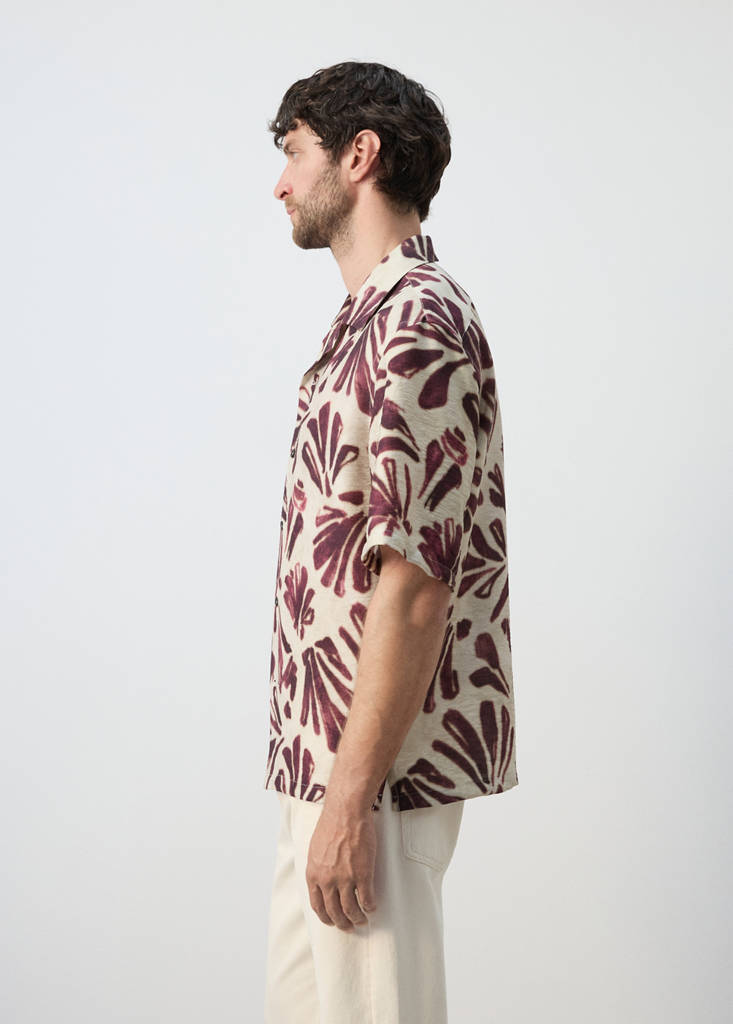 Printed flowing shirt with bowling collar — Purple