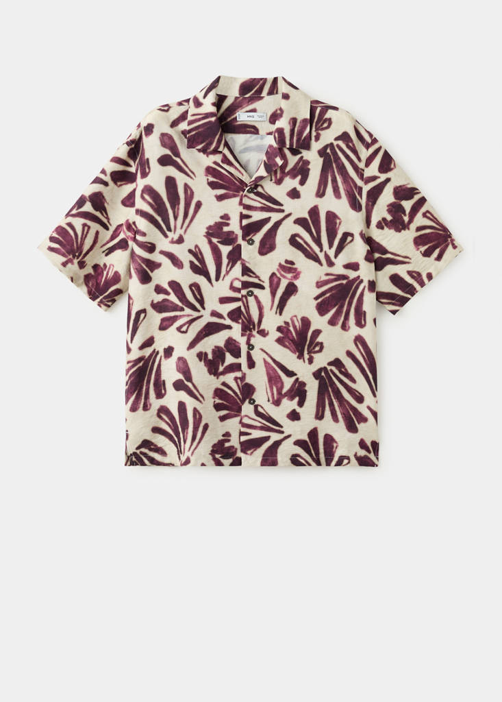 Printed flowing shirt with bowling collar — Purple