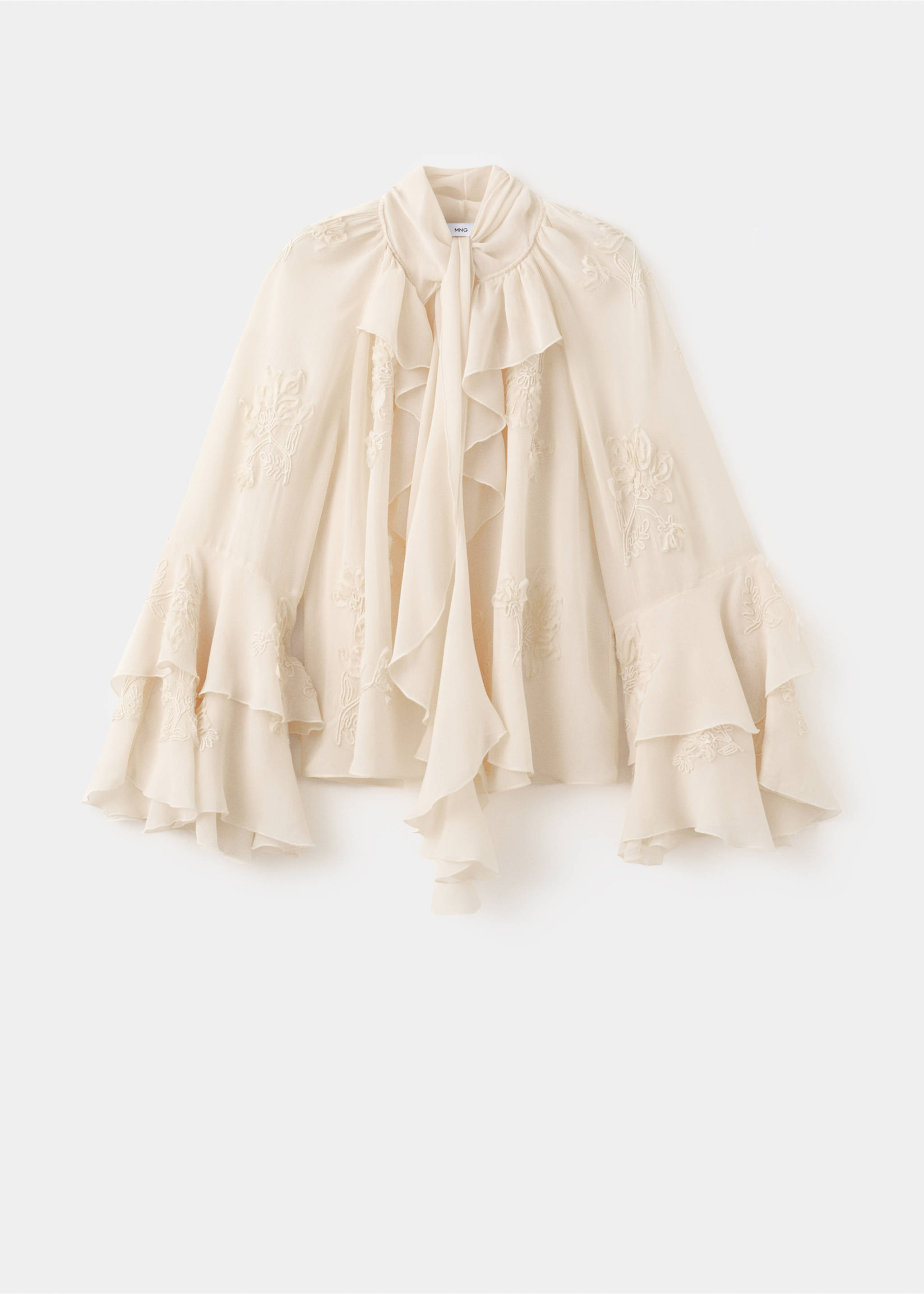 Chemisier à volants nœud au col - Article sans modèle, Écru. Ref: 27095988-00.