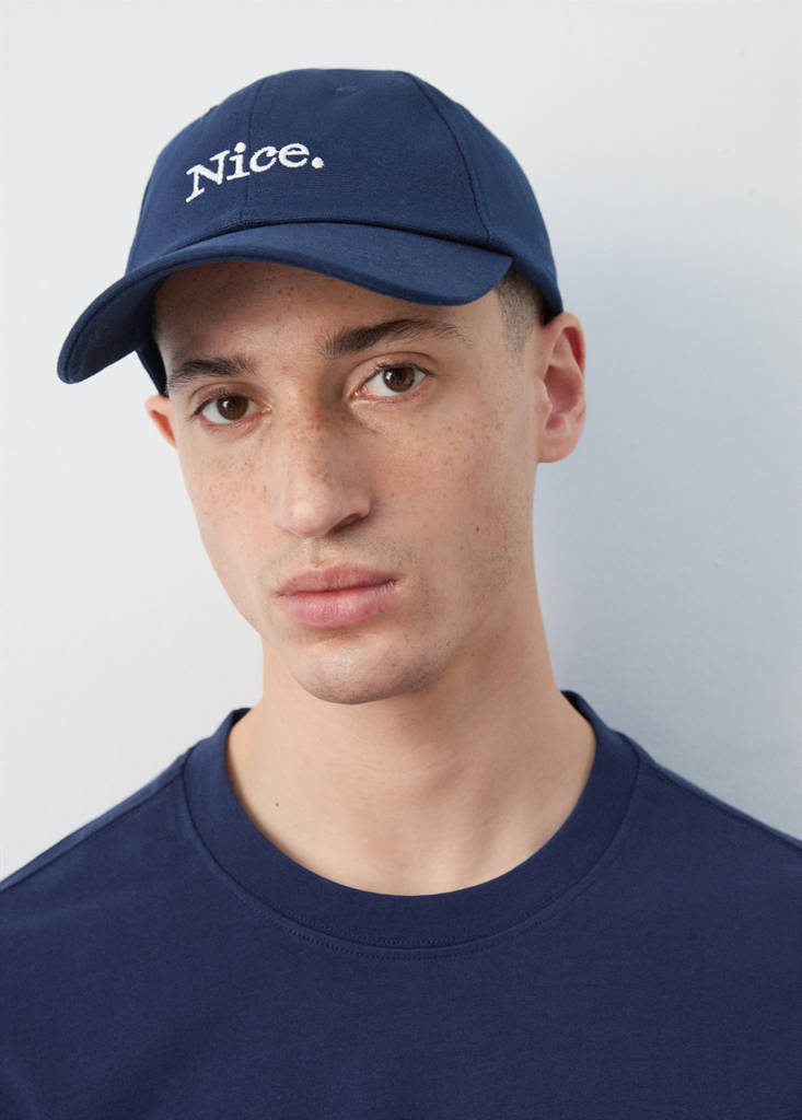 Mango Cotton Cap With Embroidered Slogan In Blue