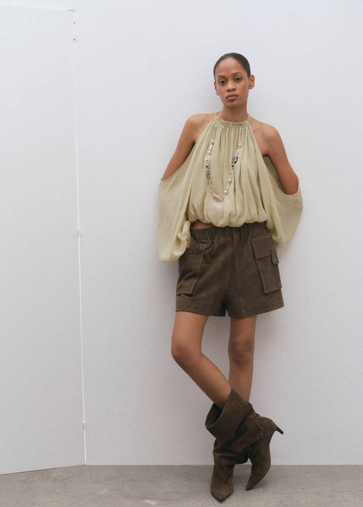 Off-the-shoulder lyocell blouse — Green