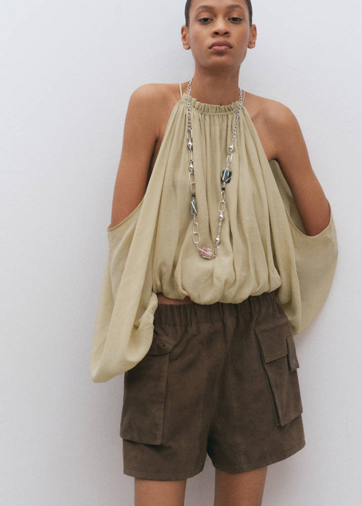 Off-the-shoulder lyocell blouse — Green