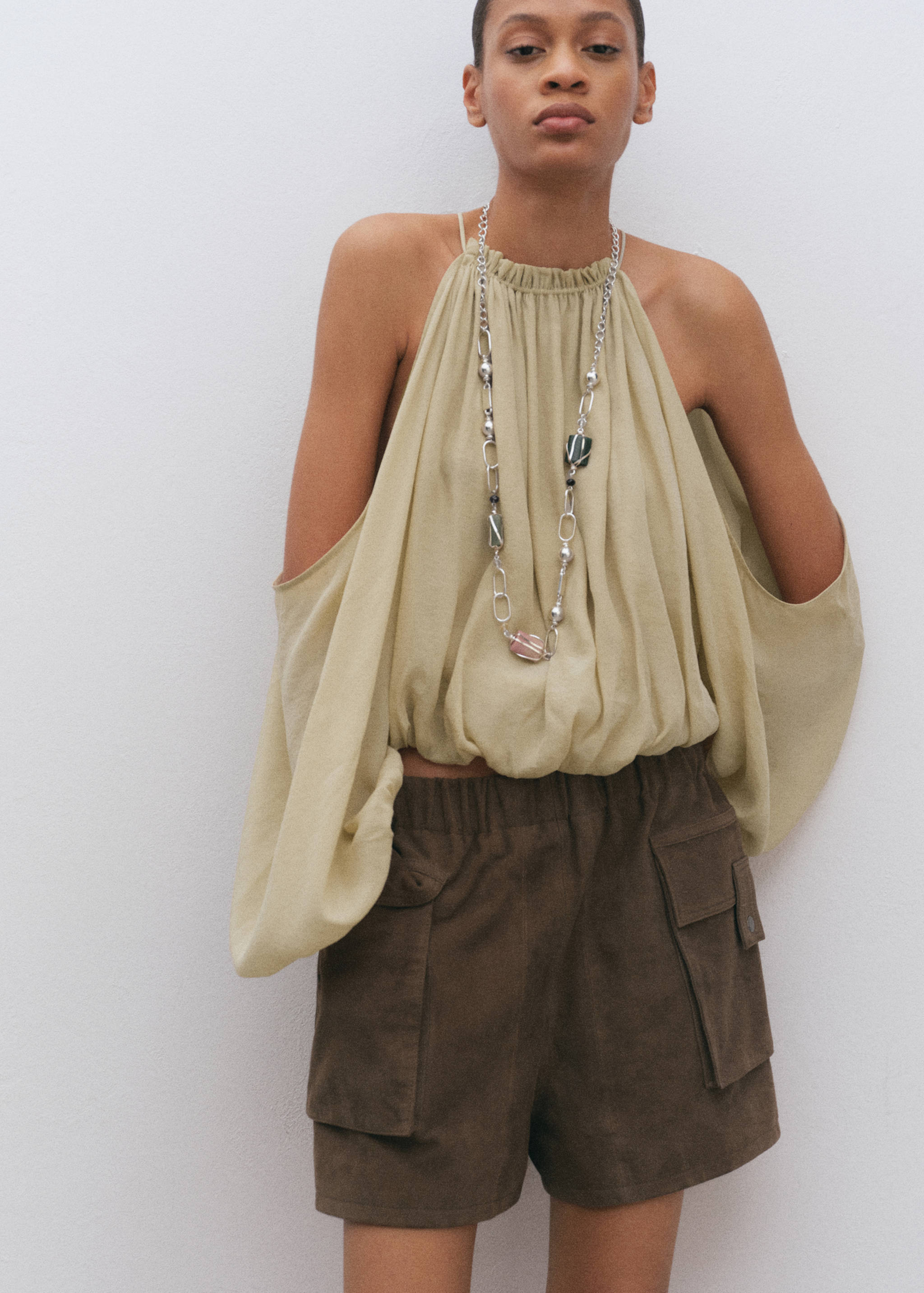 Off-the-shoulder lyocell blouse - Medium plane