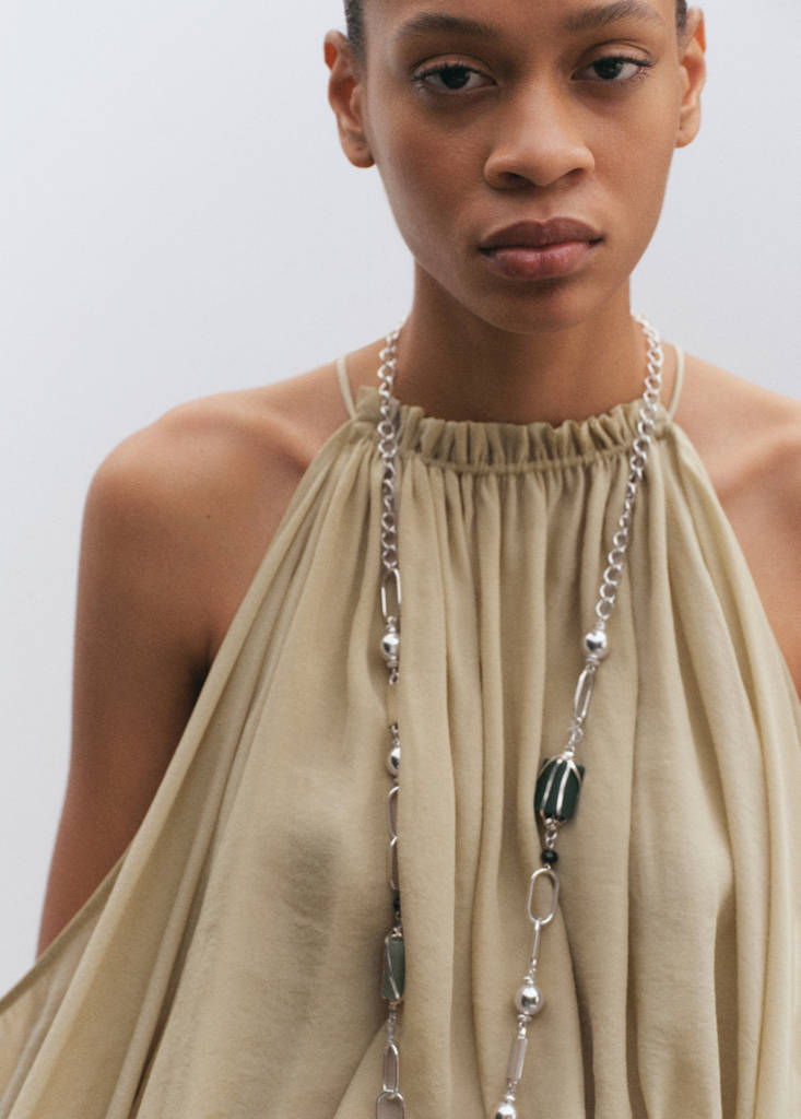 Off-the-shoulder lyocell blouse — Green