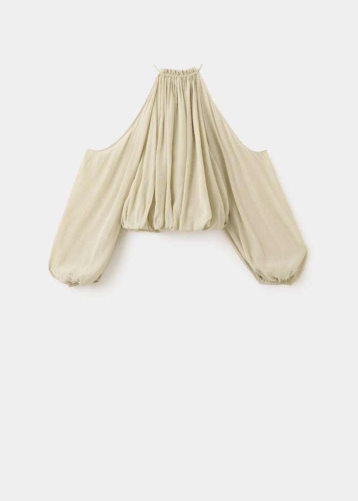 Off-the-shoulder lyocell blouse — Green