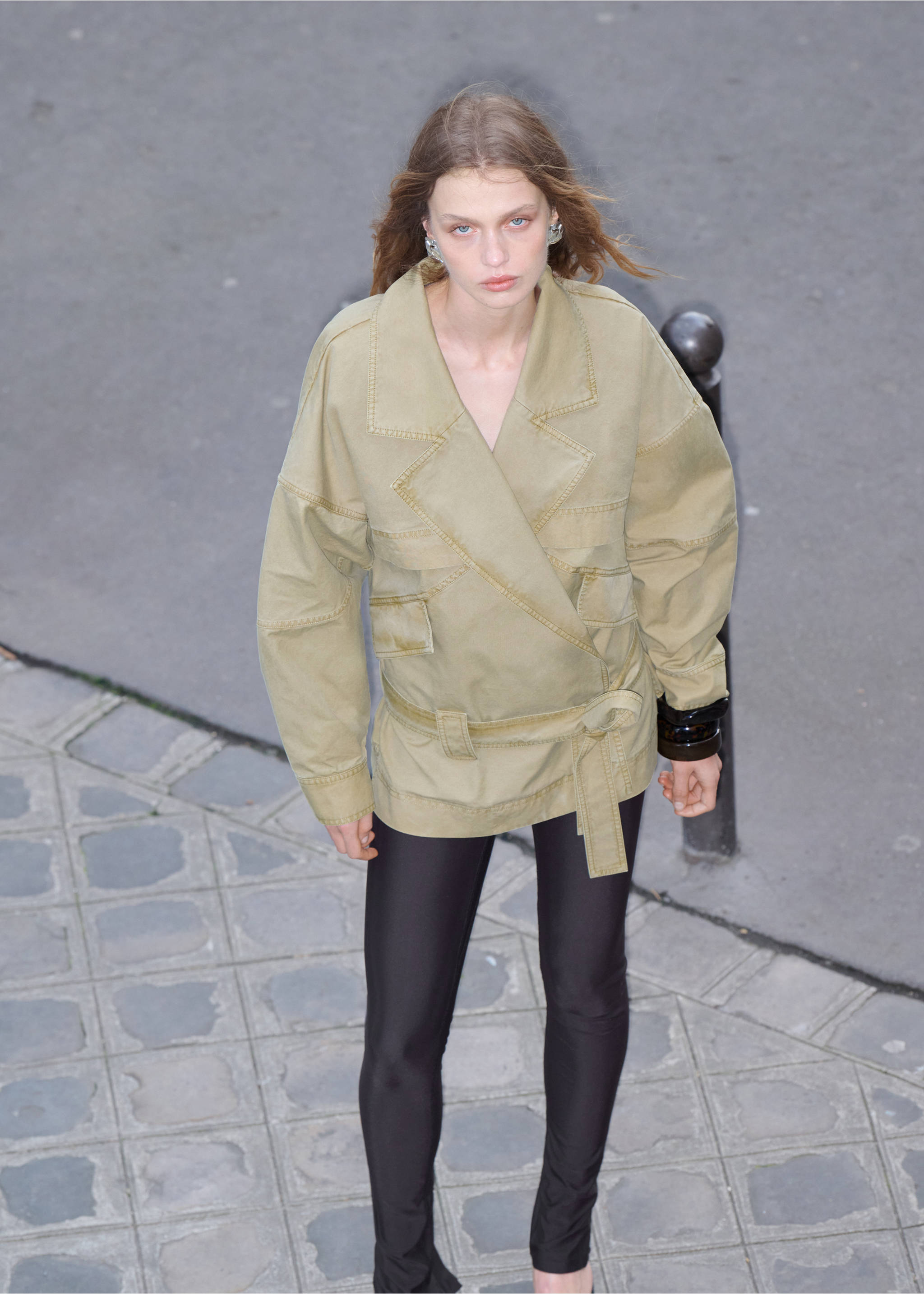 Parka en jean ceinture - Plan général, Marron moyen. Ref: 27095996-00.