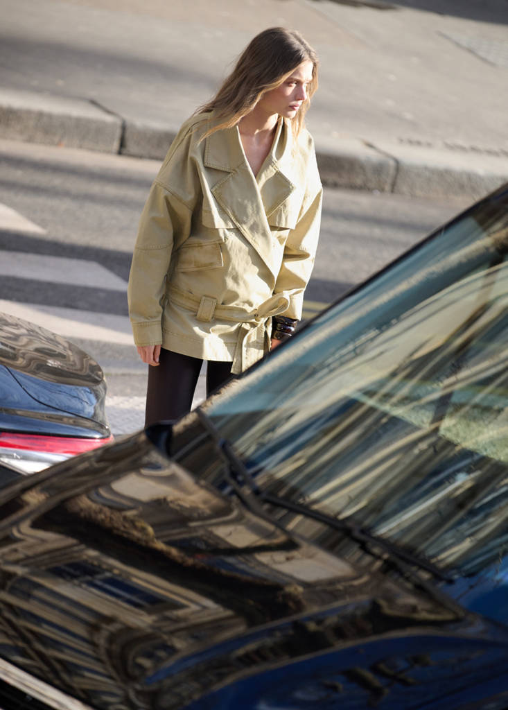 Belted parka with lapels