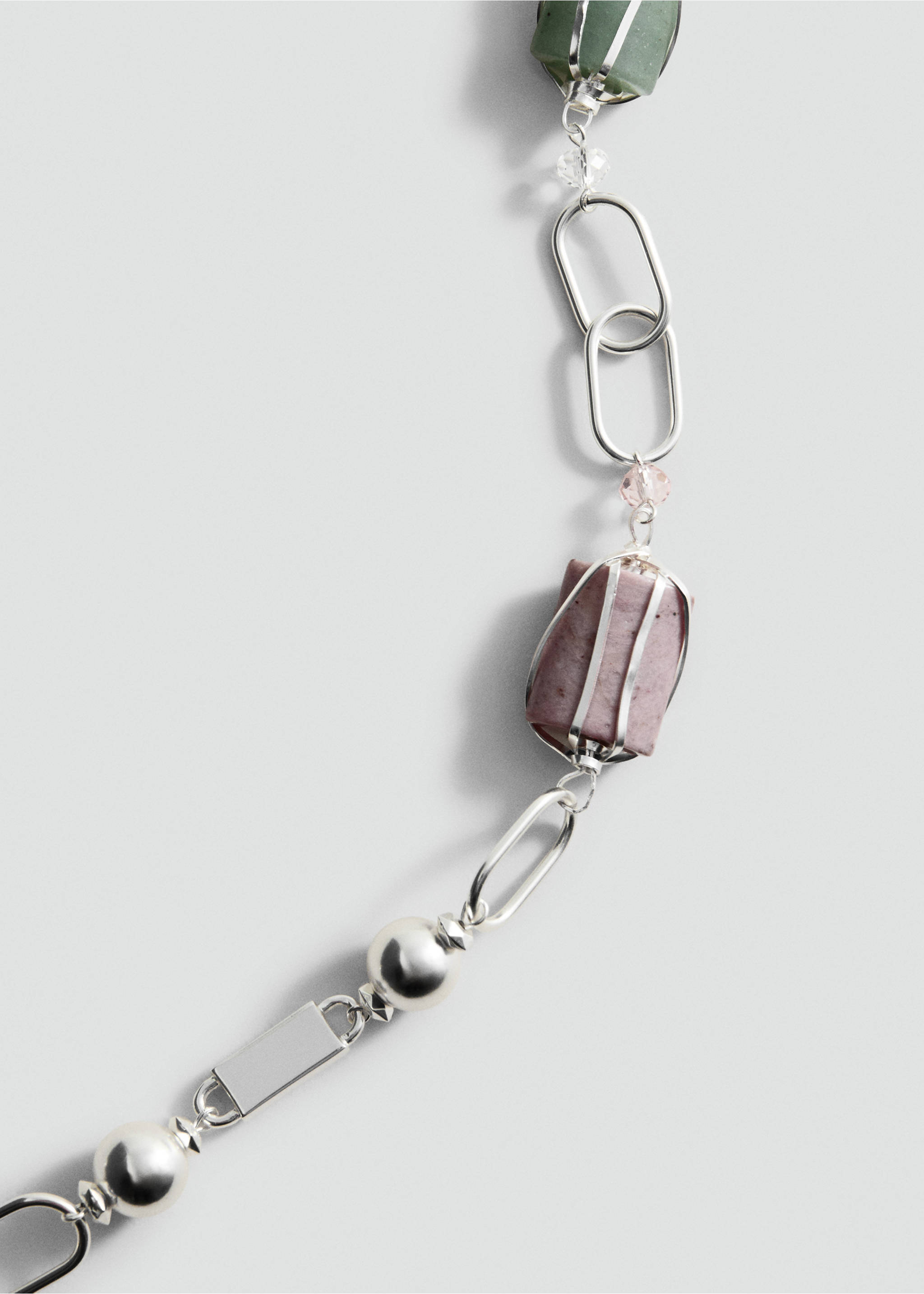 Semi-precious stone combination necklace - Medium plane, Silver. Ref: 27095998-00.