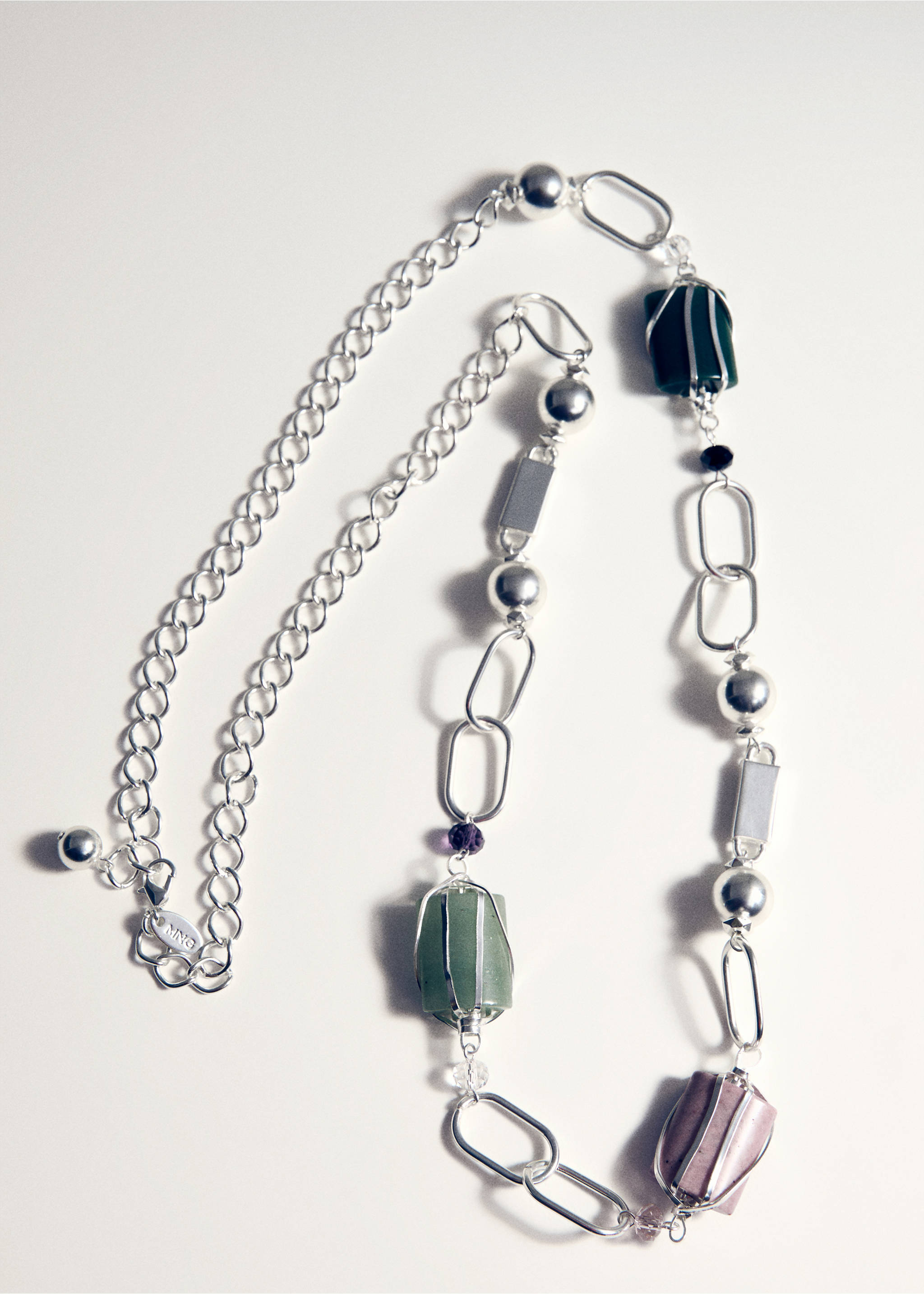 Semi-precious stone combination necklace - Details of the article 6, Silver. Ref: 27095998-00.