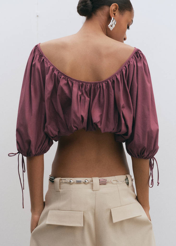 Puff-sleeved cropped blouse — Cherry