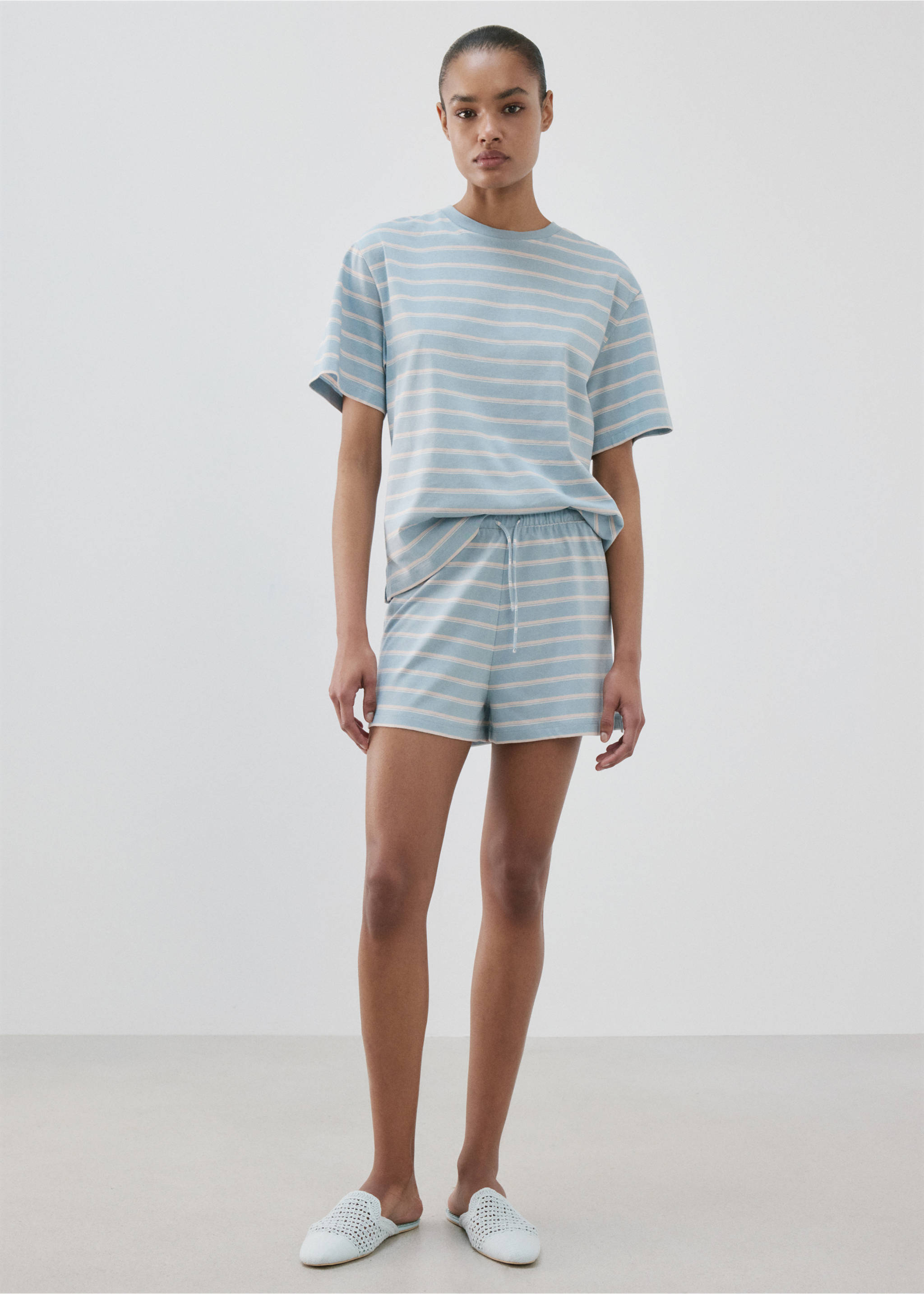 Cotton striped pyjama shorts - General plane, Blue. Ref: 27096001-00.