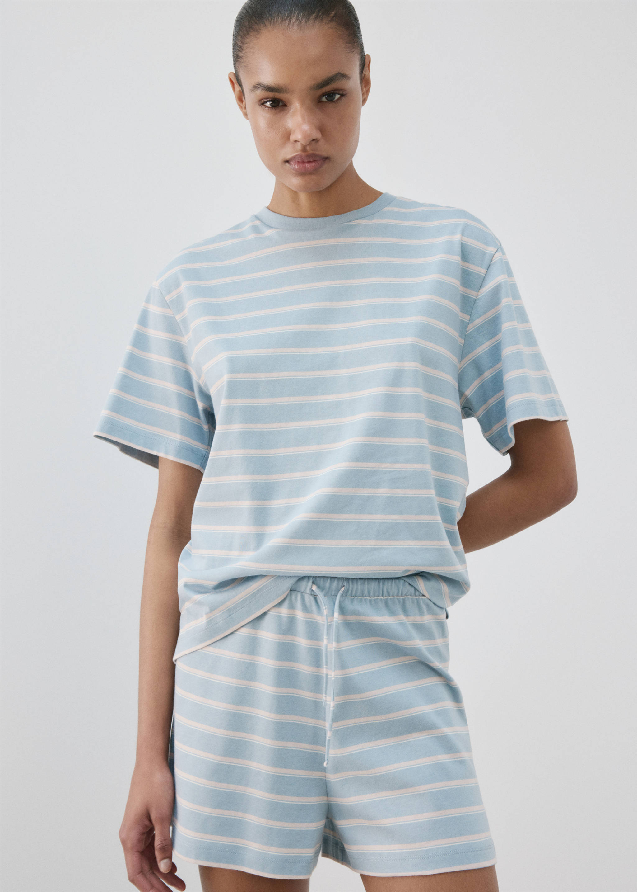 Cotton striped pajama shorts - Details of the article 6