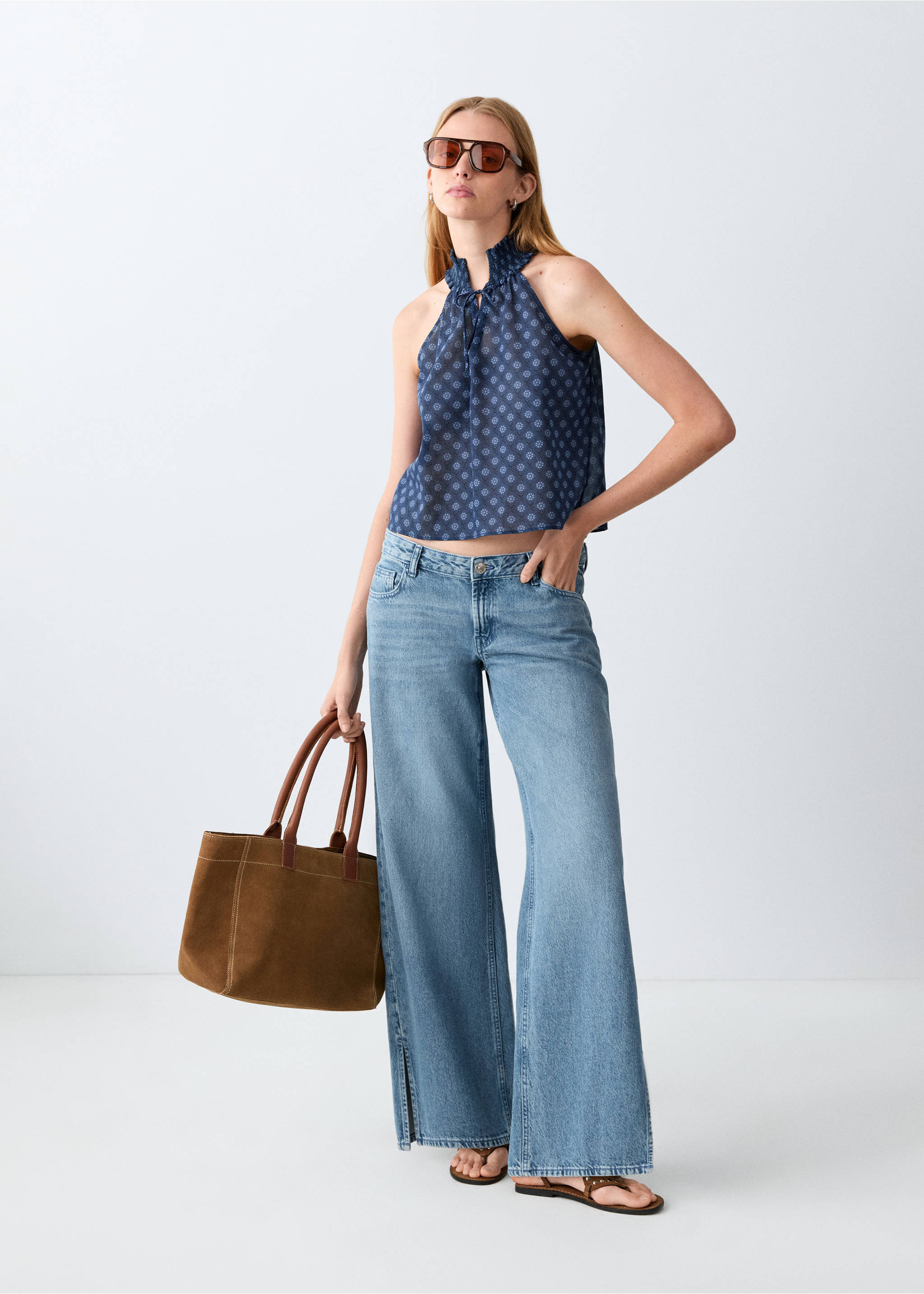 Printed halter-neck top - General plane, Navy. Ref: 27096002-00.