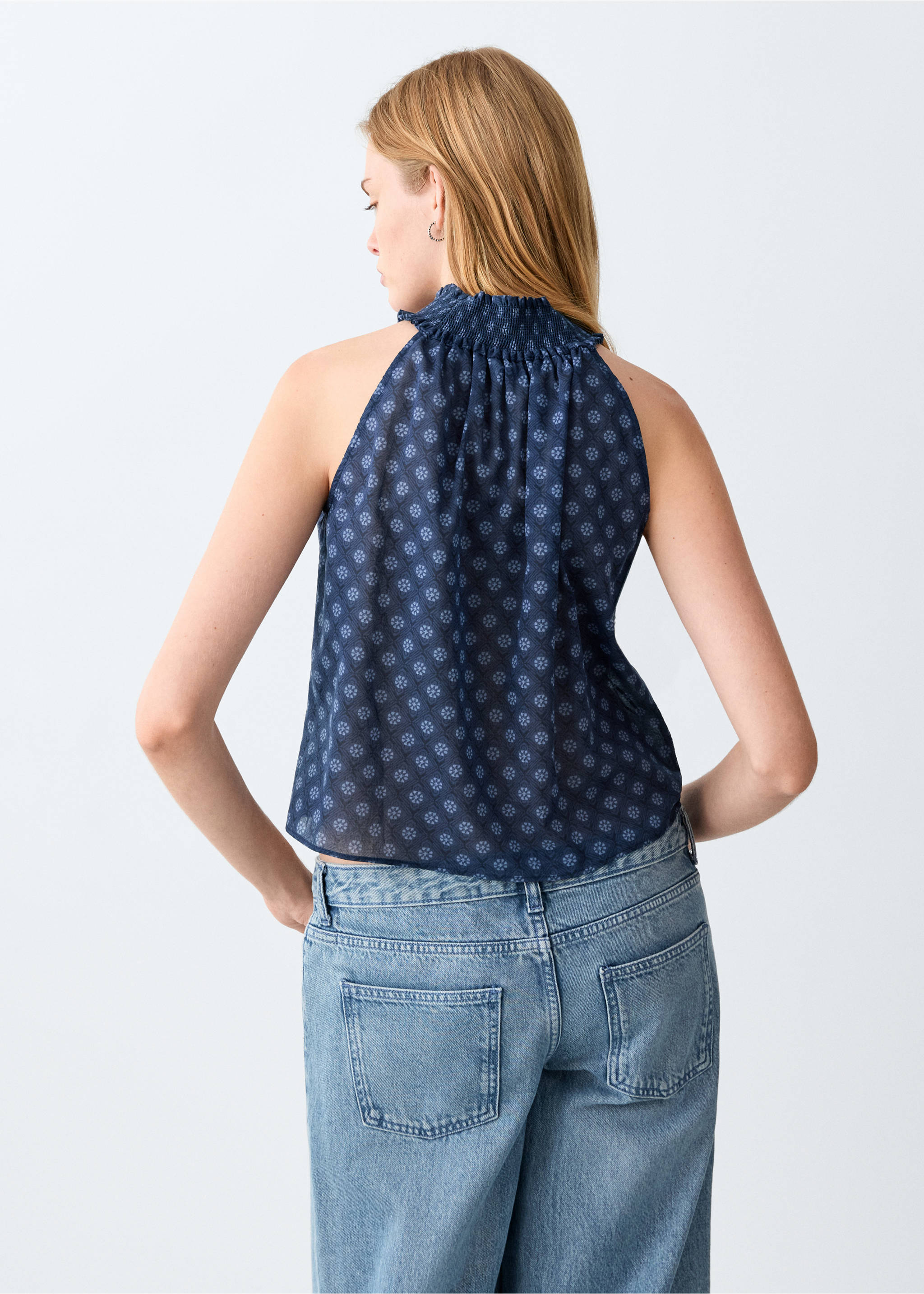 Printed halter-neck top - Reverse of the article, Navy. Ref: 27096002-00.