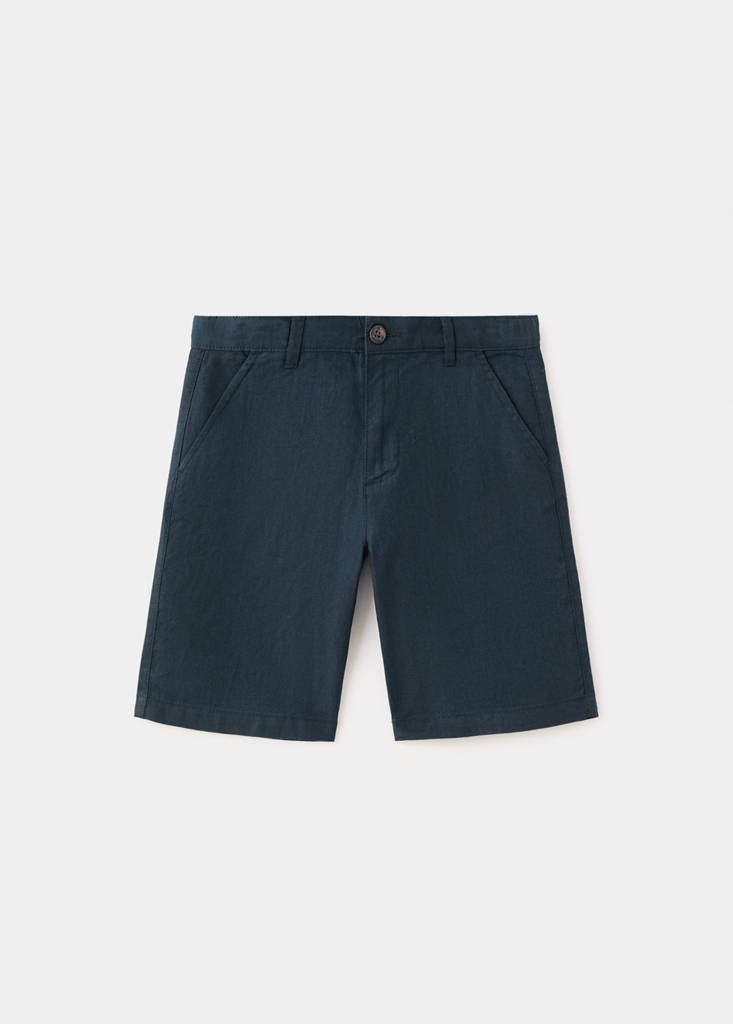 Linen-blend Bermuda shorts — Navy