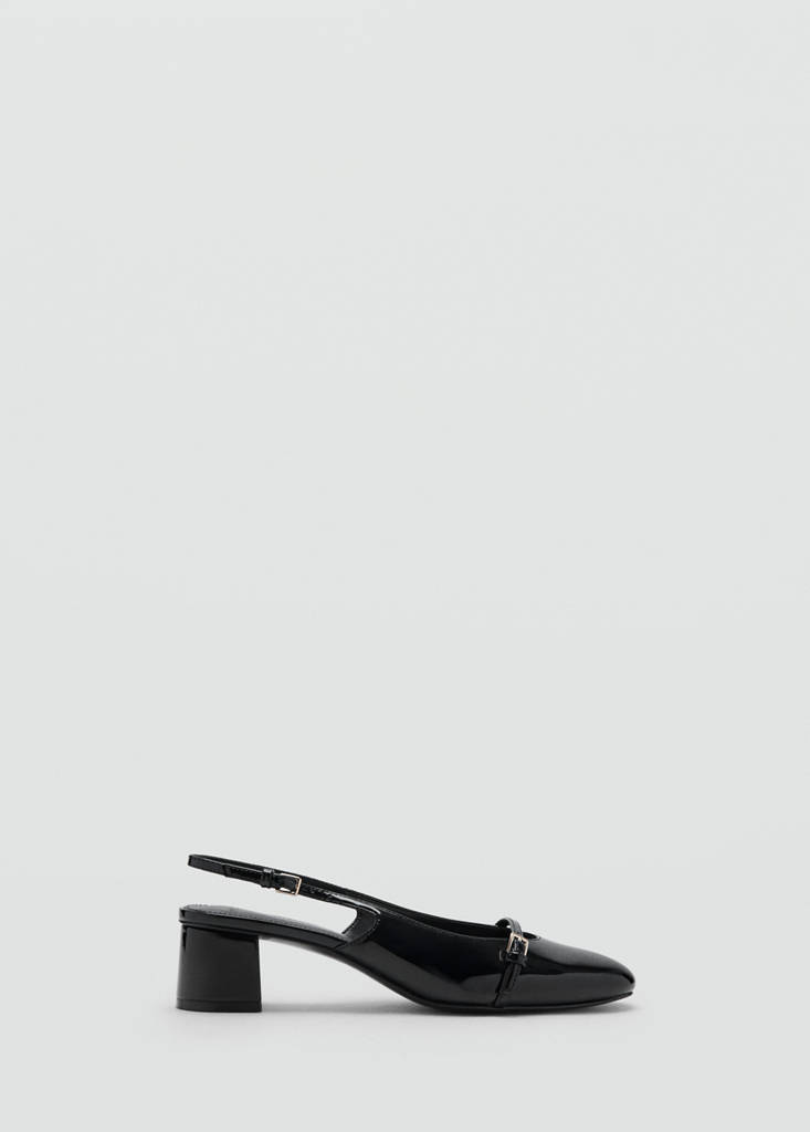 Mango Chaussures À Talon En Cuir Verni Avec Brides À Boucle In Black