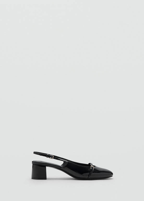 Patent leather shoes with straps and buckle — Black