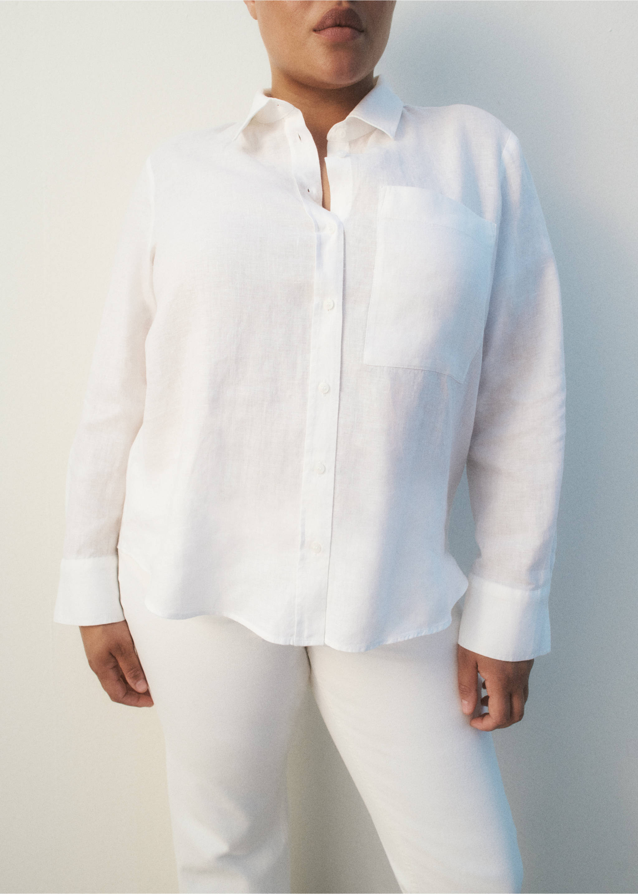 Pocket linen shirt - Details of the article 5, Off White. Ref: 27096345-00.
