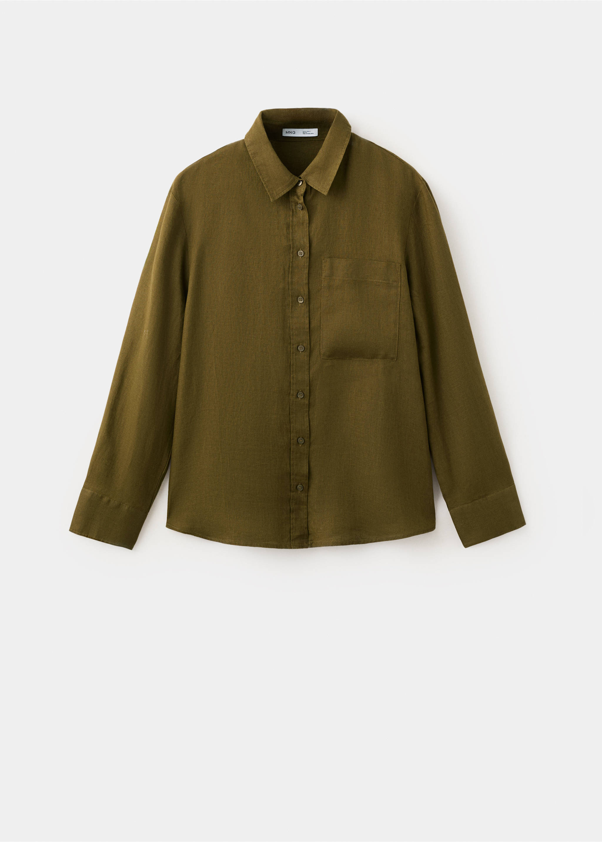 Pocket linen shirt - Article without model, Olive Green. Ref: 27096345-00.