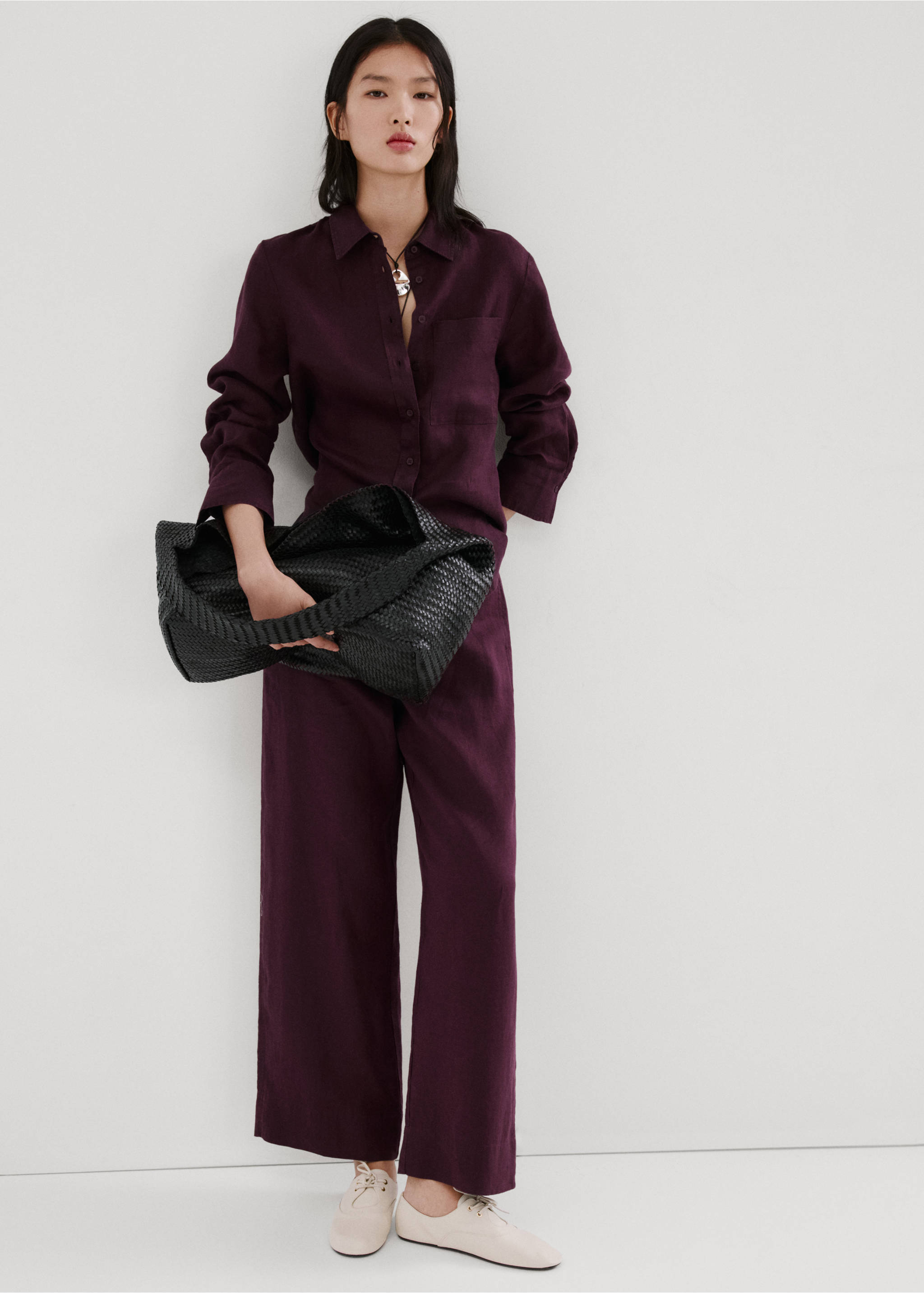 Chemise lin poche - Plan général, Prune. Ref: 27096345-00.