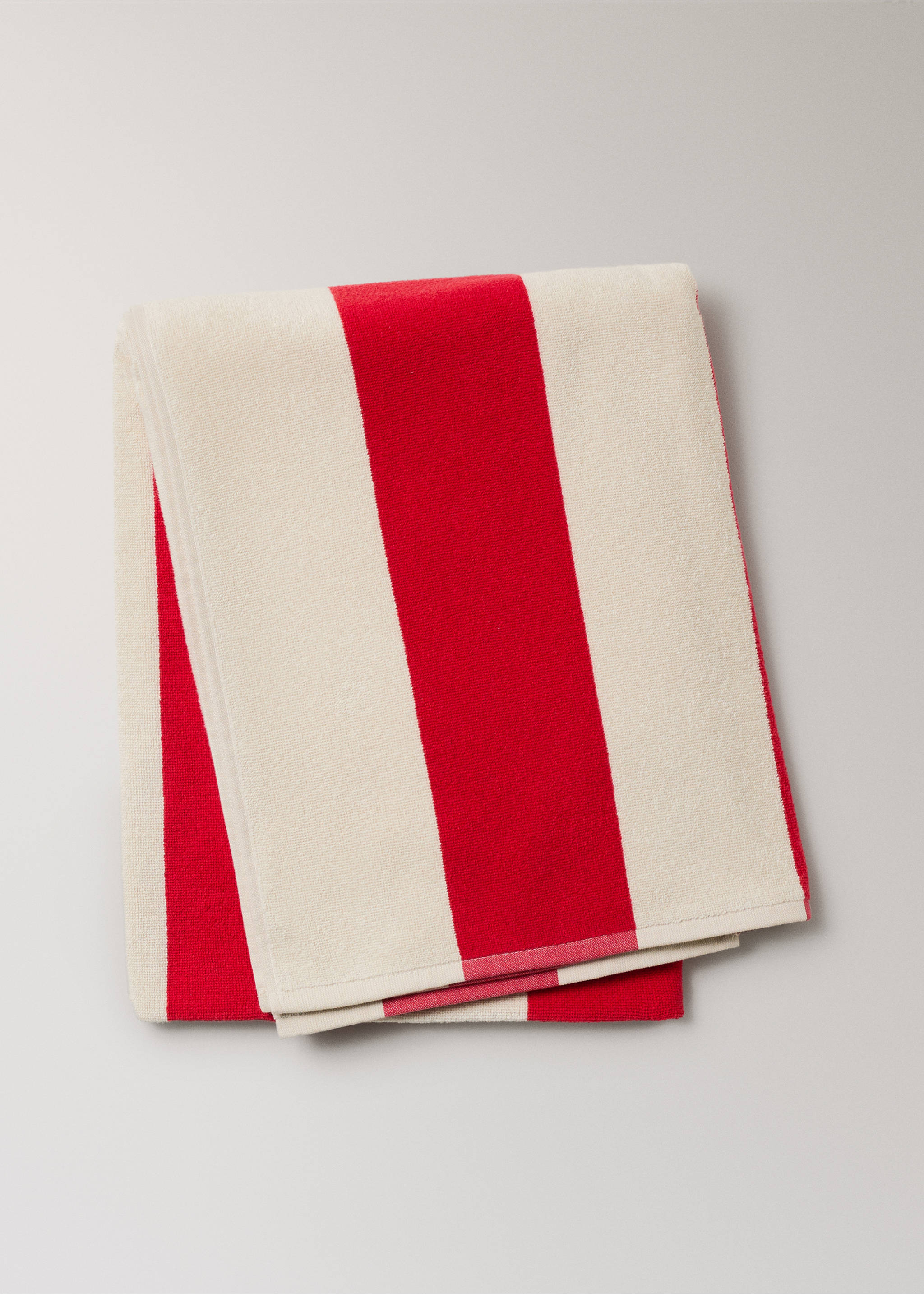 Cotton terry beach towel with stripes - Article without model, Red. Ref: 27096351-00.