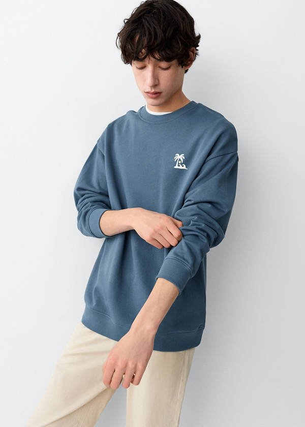 Cotton sweatshirt with text — Blue