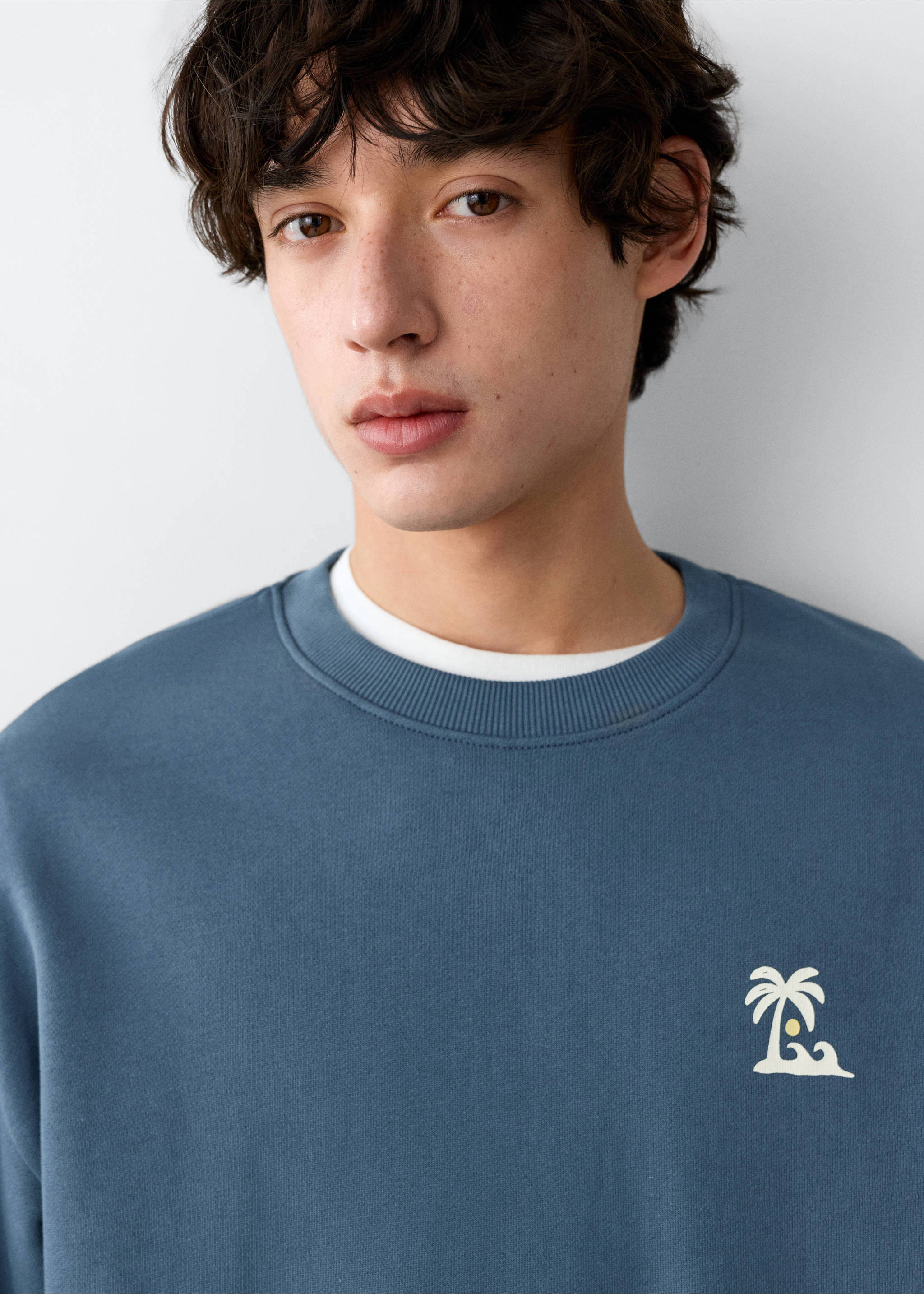 Cotton sweatshirt with text - Details of the article 1, Blue. Ref: 27096354-00.