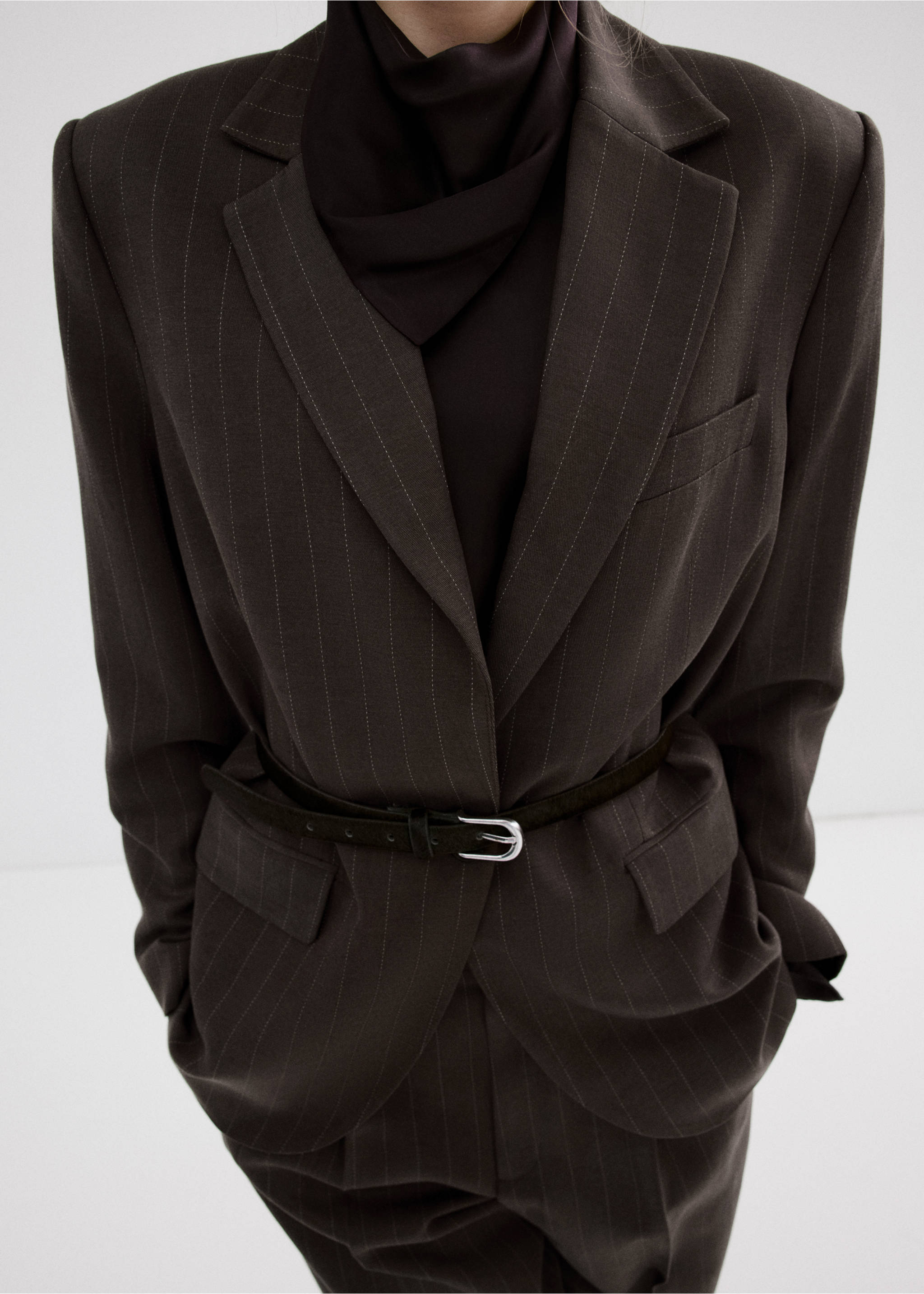 Pinstripe suit blazer - Medium plane, Chocolate. Ref: 27096356-00.