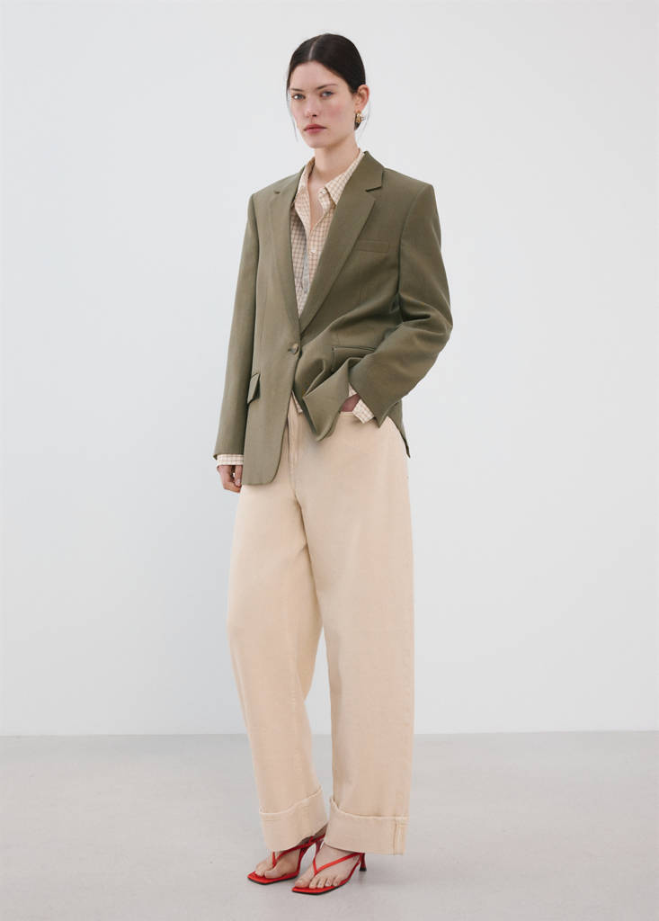 Straight suit jacket with lapel pockets — Green