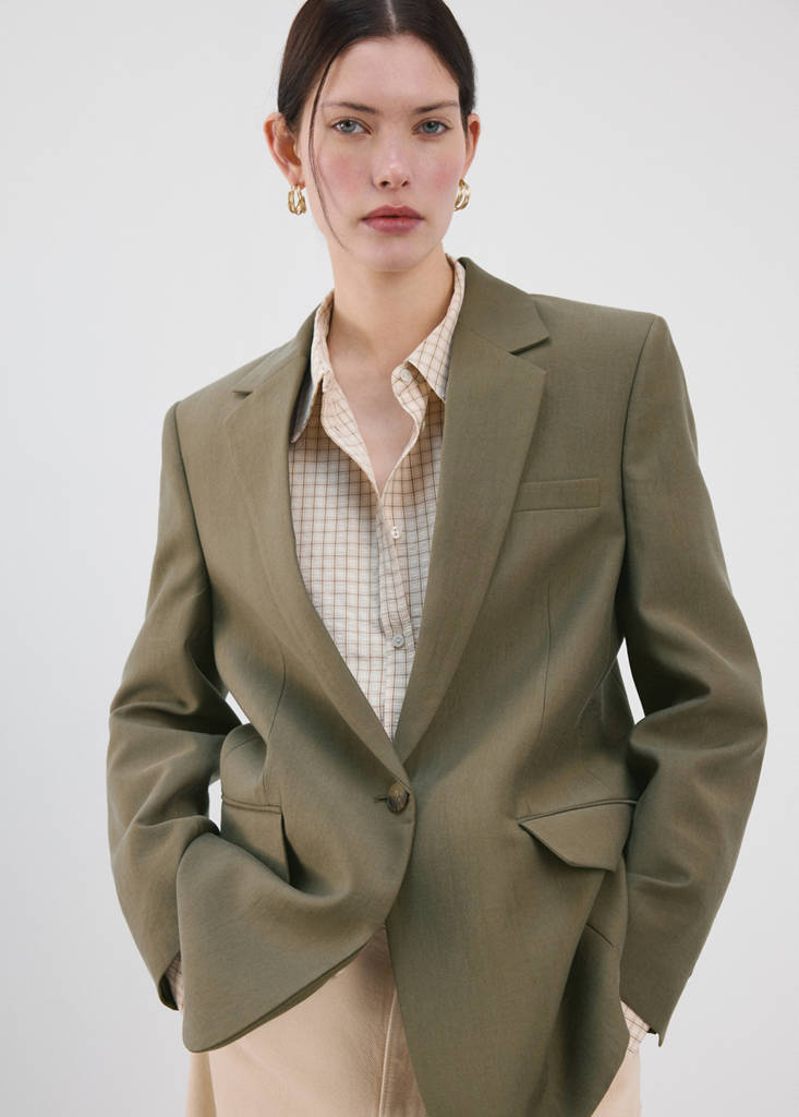 Straight suit jacket with lapel pockets — Green