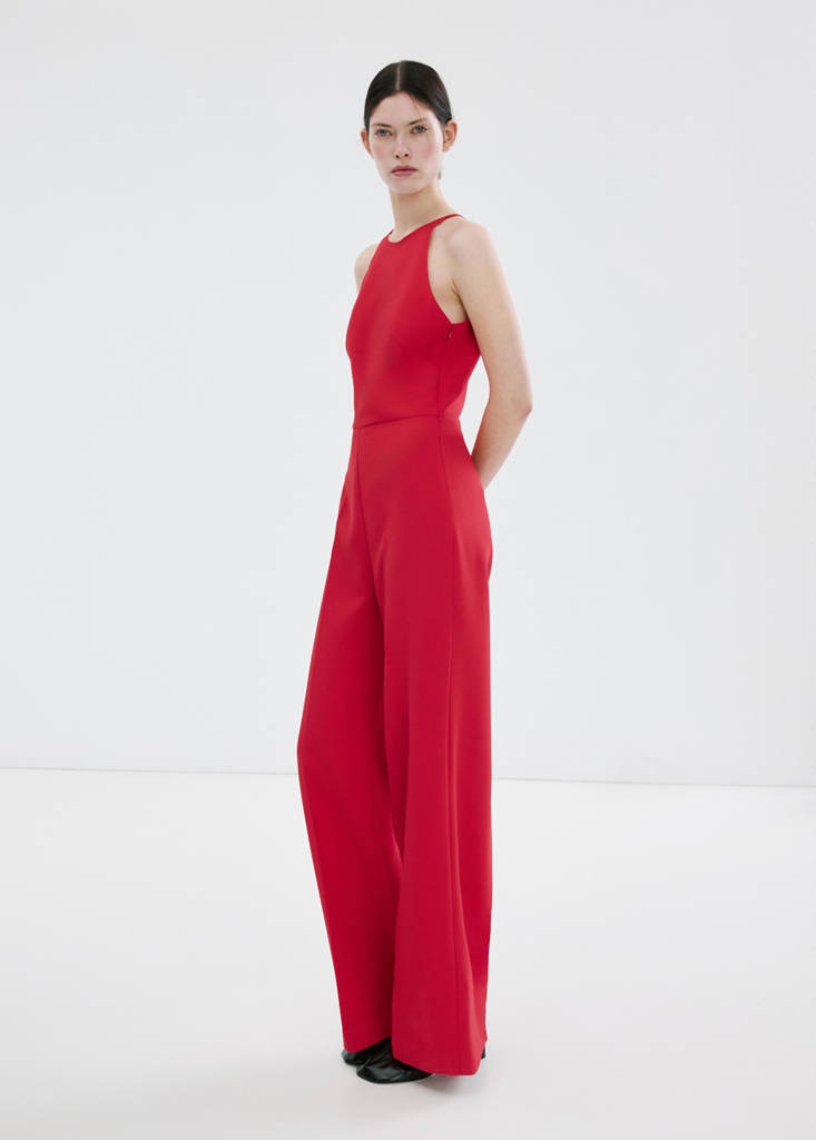 Open back halter jumpsuit — Red