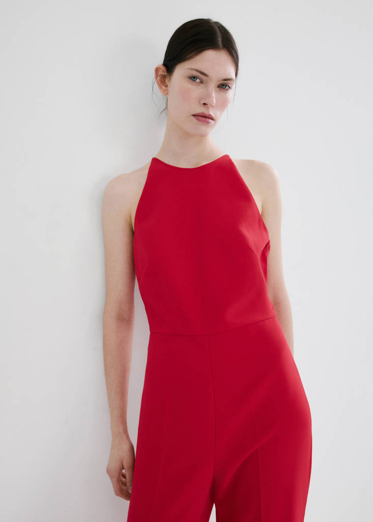 Open back halter jumpsuit — Red