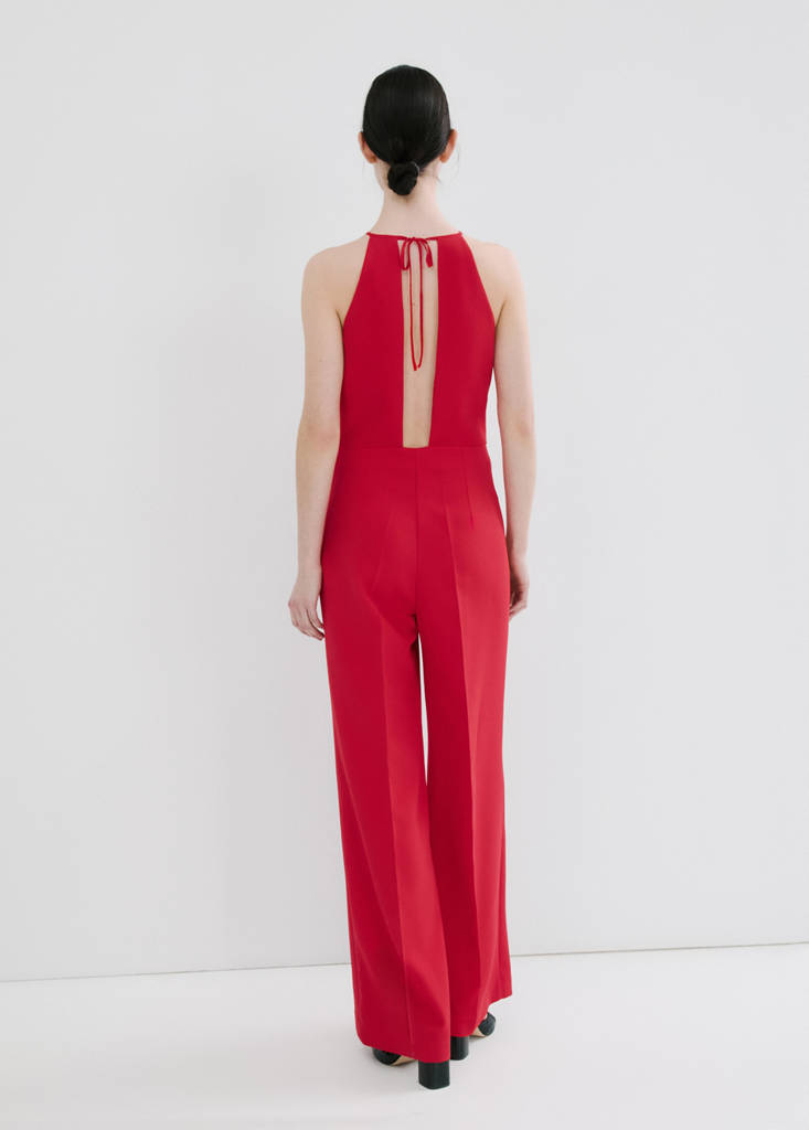 Open back halter jumpsuit — Red