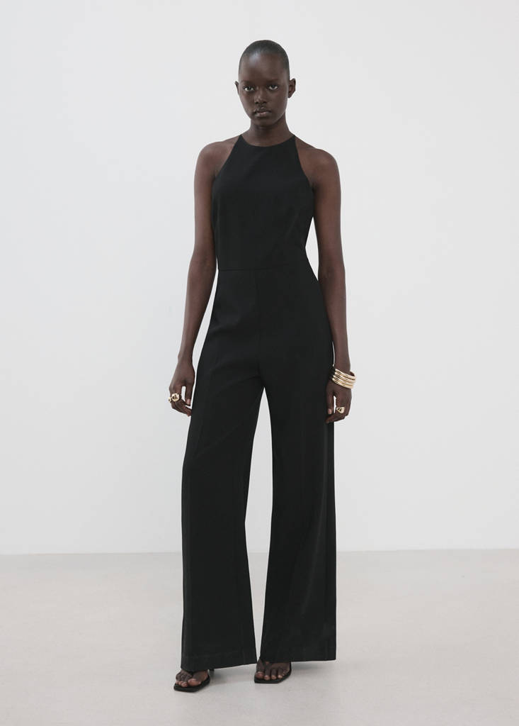 Open back halter jumpsuit — Black