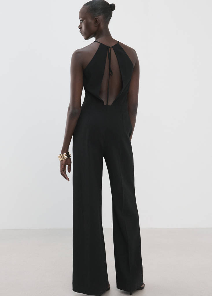 Open back halter jumpsuit — Black