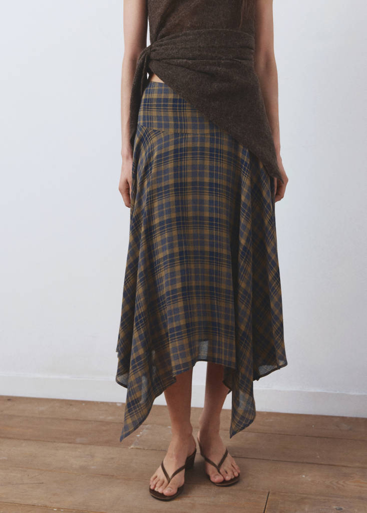 Checked asymmetric skirt