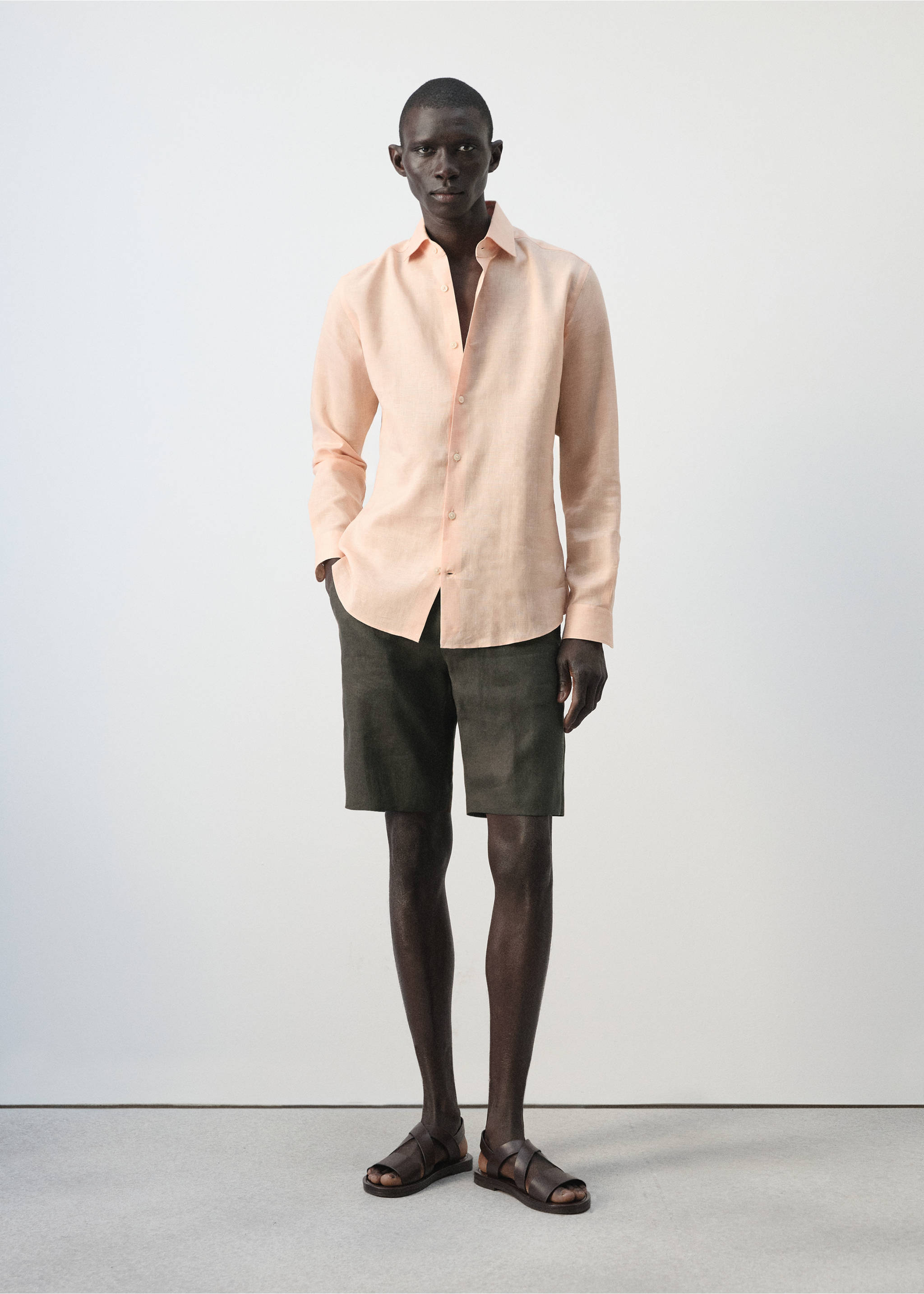 100% linen slim-fit shirt - General plane, Peach. Ref: 27096709-00.