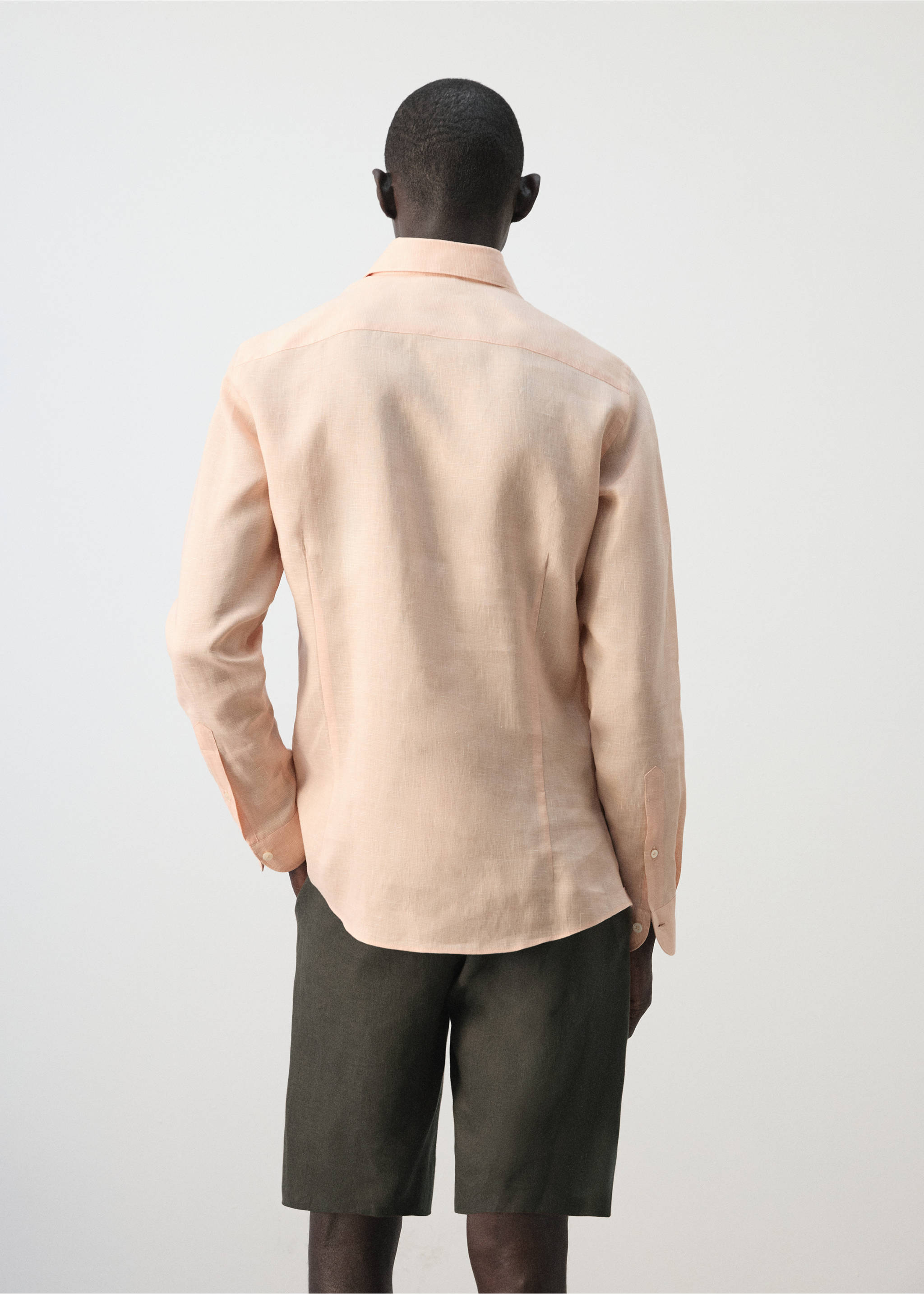 100% linen slim-fit shirt - Reverse of the article, Peach. Ref: 27096709-00.