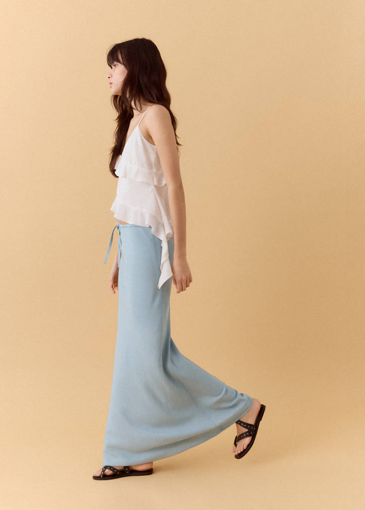 Linen-blend straight skirt — Sky Blue