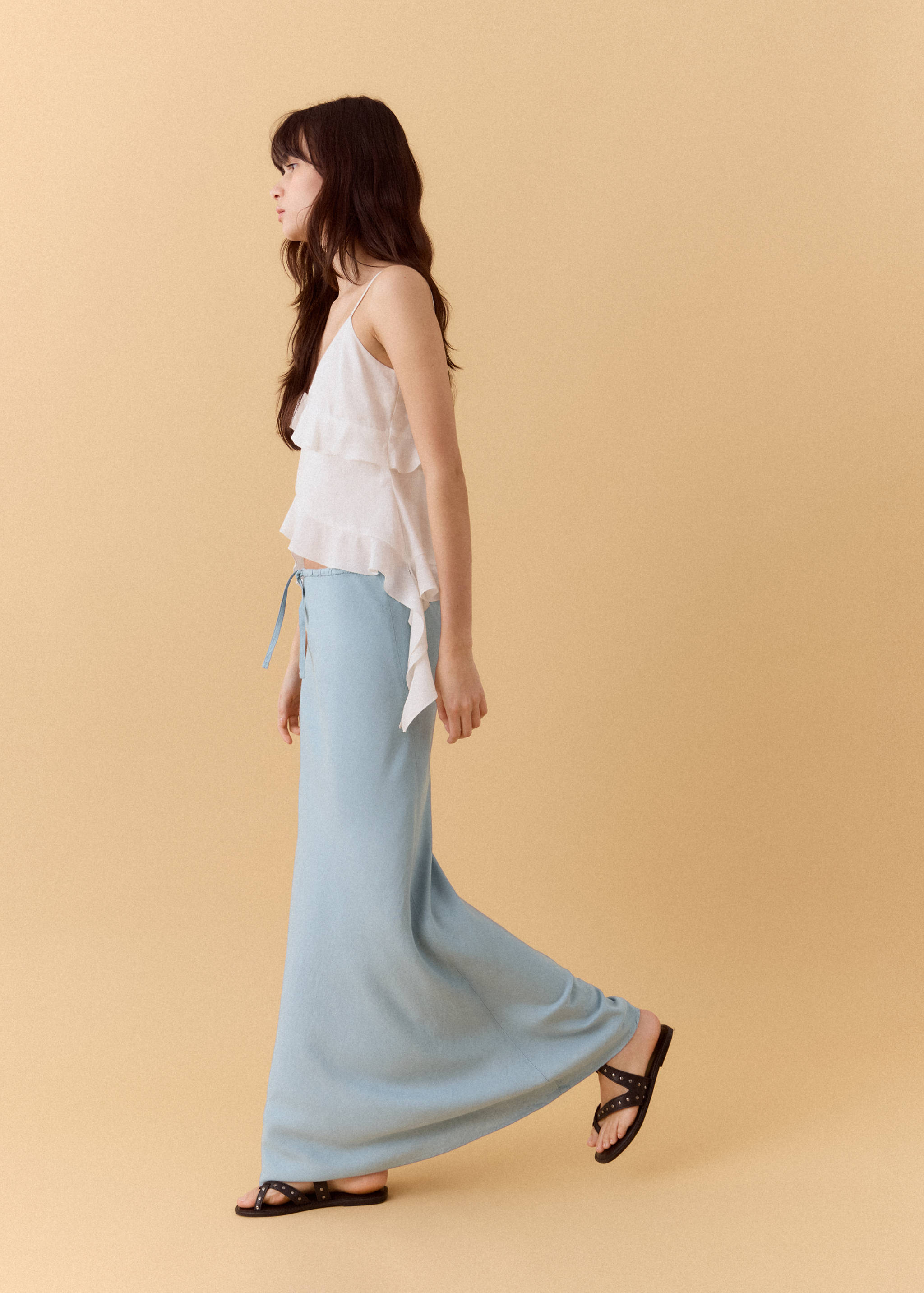 Linen-blend straight skirt - Medium plane