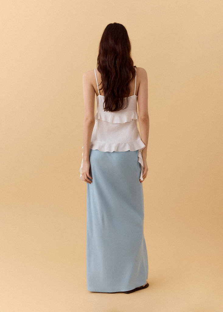 Linen-blend straight skirt — Sky Blue