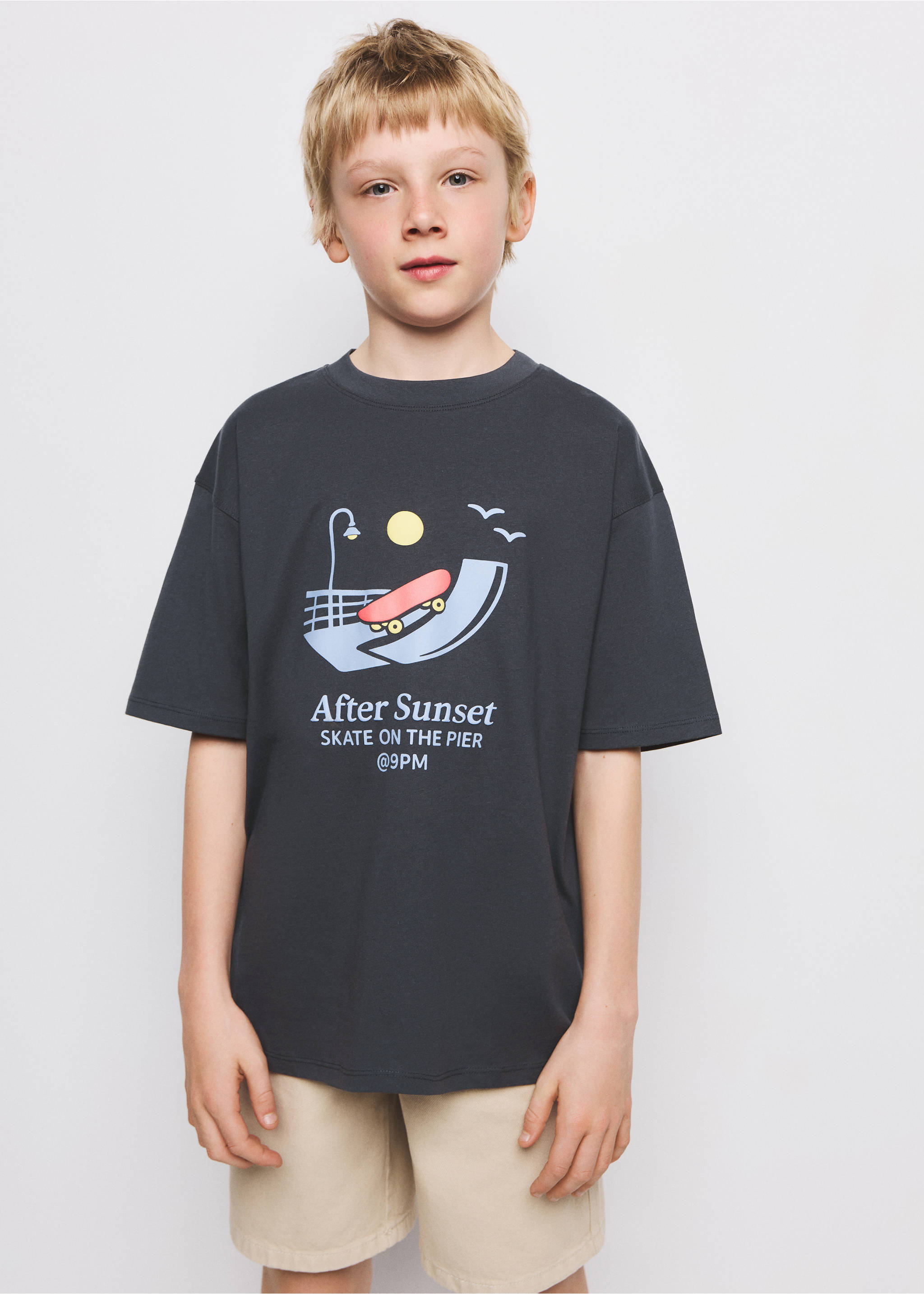 Printed cotton-blend t-shirt - General plane, Charcoal. Ref: 27096716-00.