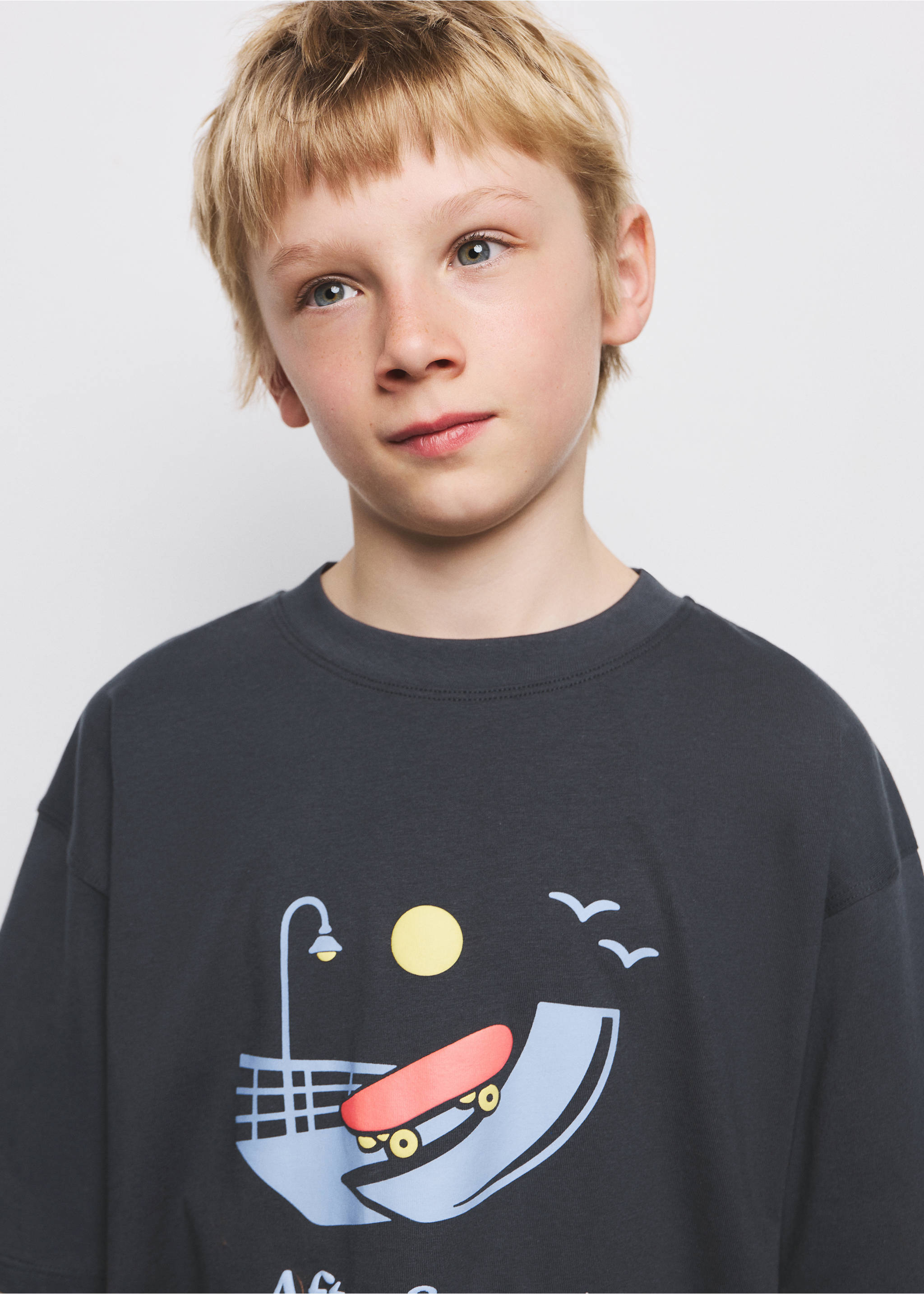 Printed cotton-blend t-shirt - Details of the article 1, Charcoal. Ref: 27096716-00.