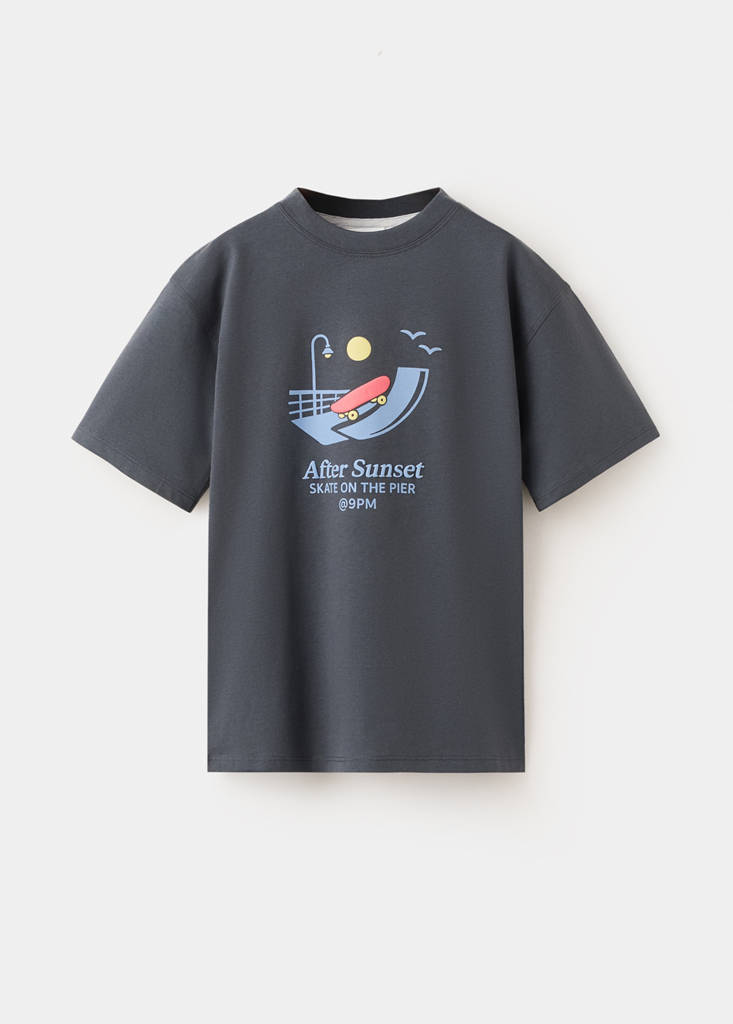 Printed cotton-blend t-shirt — Charcoal