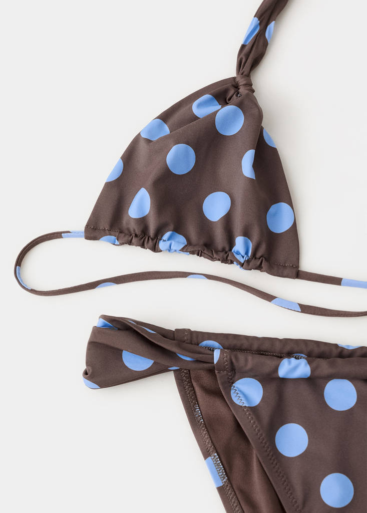 Polka dot triangle bikini top — Chocolate