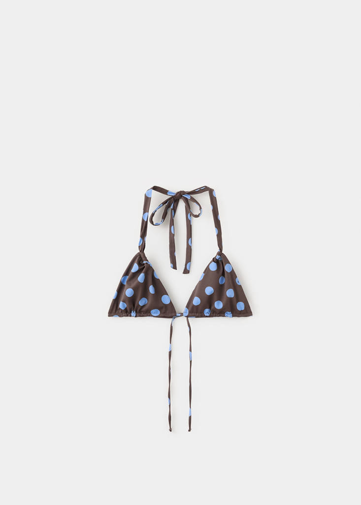 Polka dot triangle bikini top — Chocolate